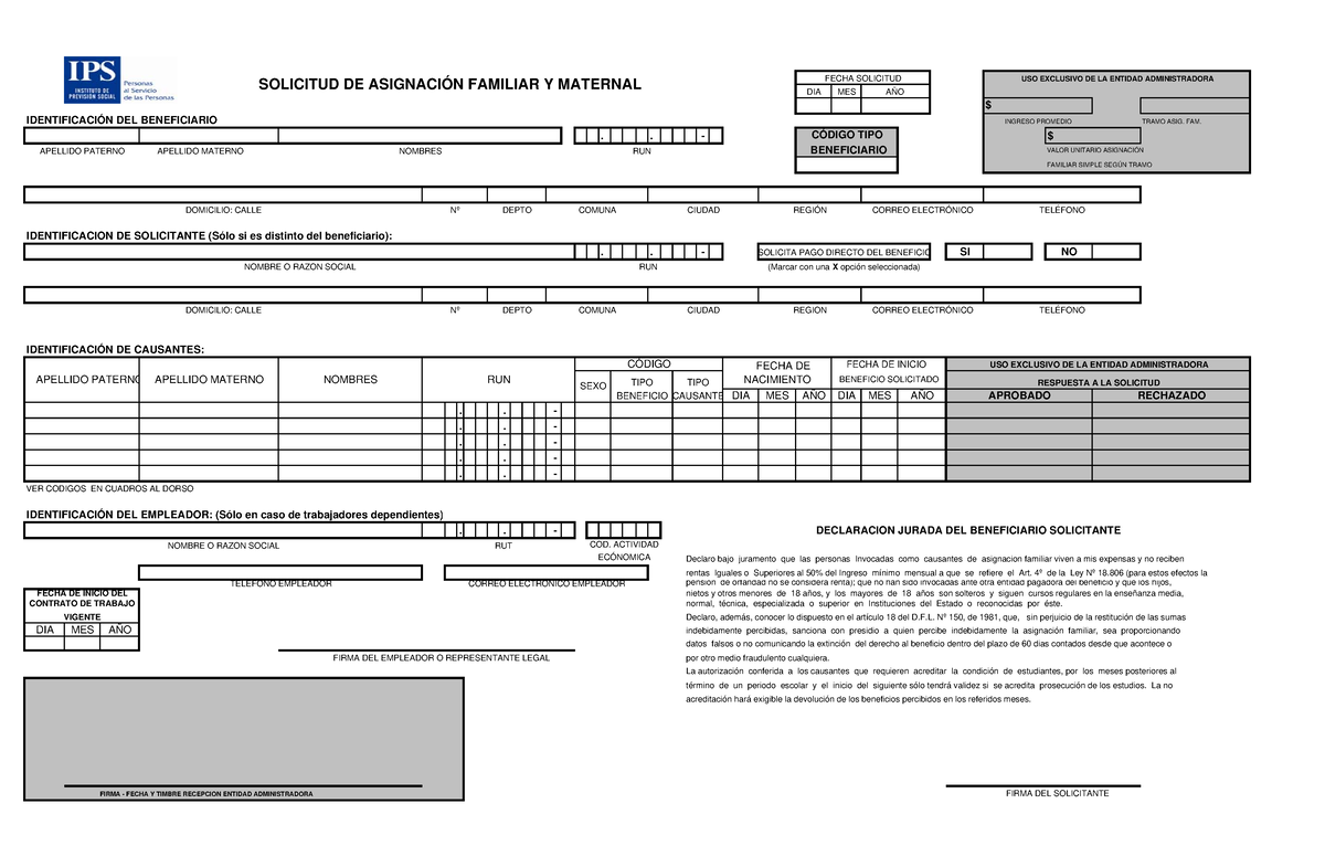 Solicitud De Carga Familiar Ok Para Imprimir O O E Solicitud De AsignaciÓn Familiar Y 2834