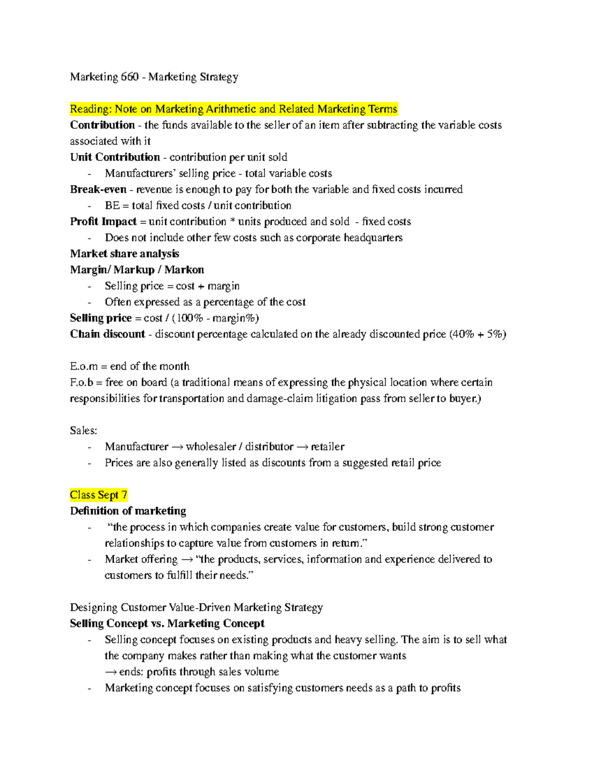 Marketing Notes - Marketing 660 - Marketing Strategy Reading: Note on ...