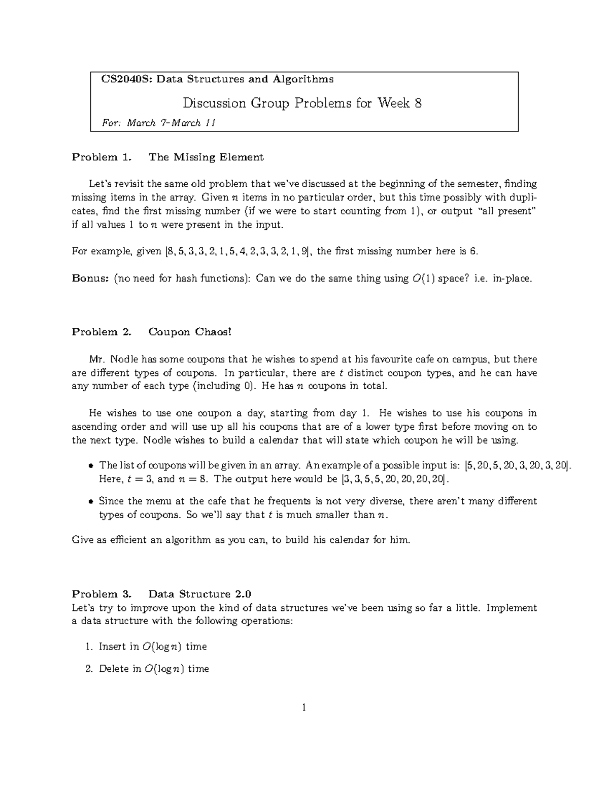 Tut06 - Tutorial 6 - CS2040S: Data Structures and Algorithms Discussion ...