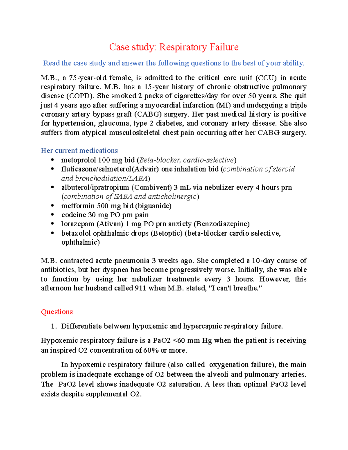 nursing case study respiratory failure