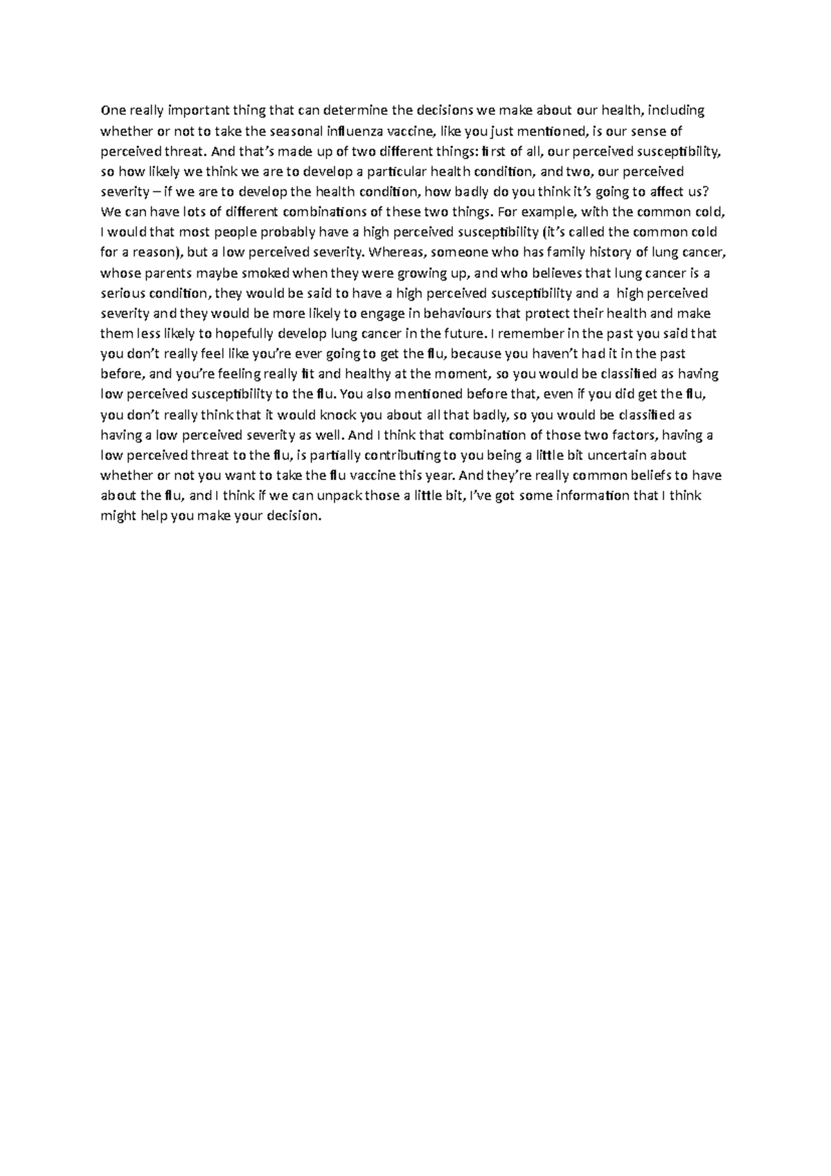 Example transcript - Good material - One really important thing that ...
