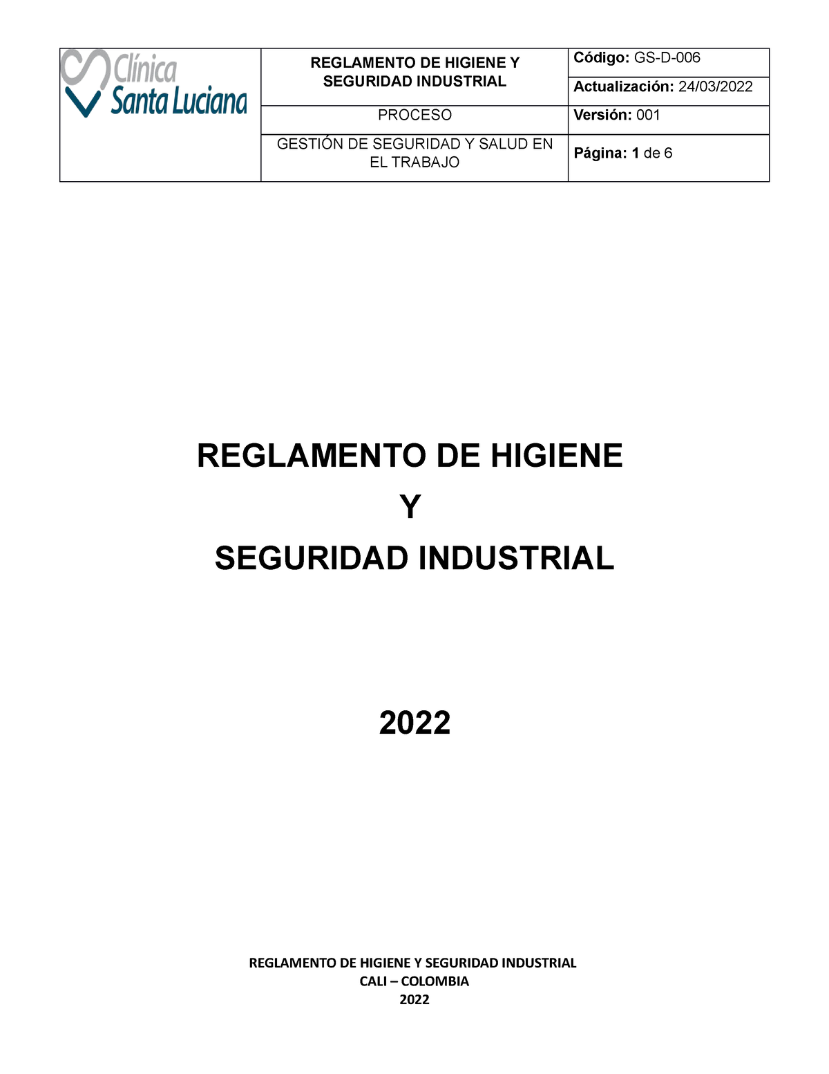 Gs D 006 Reglamento De Higiene Y Seguridad Industrial Reglamento De Higiene Y Seguridad 9040
