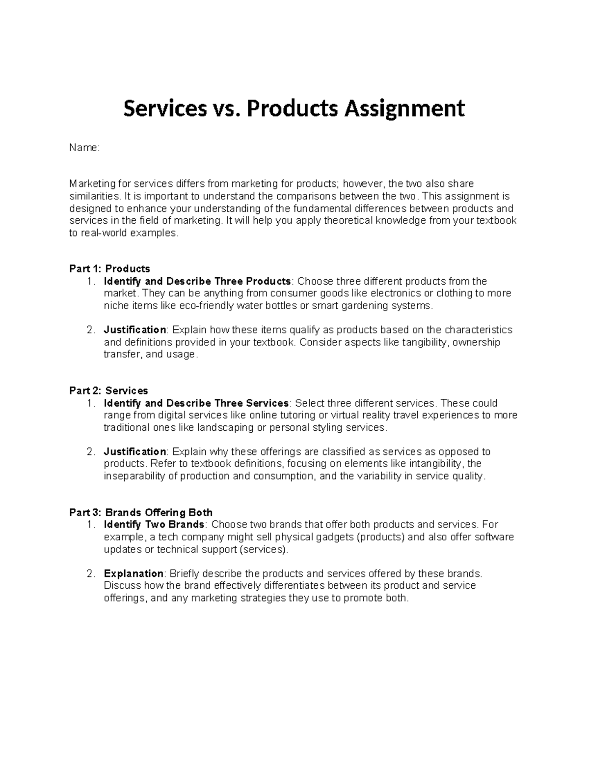 Mkt310 W06 document services Vs Products Assignment - Services vs ...