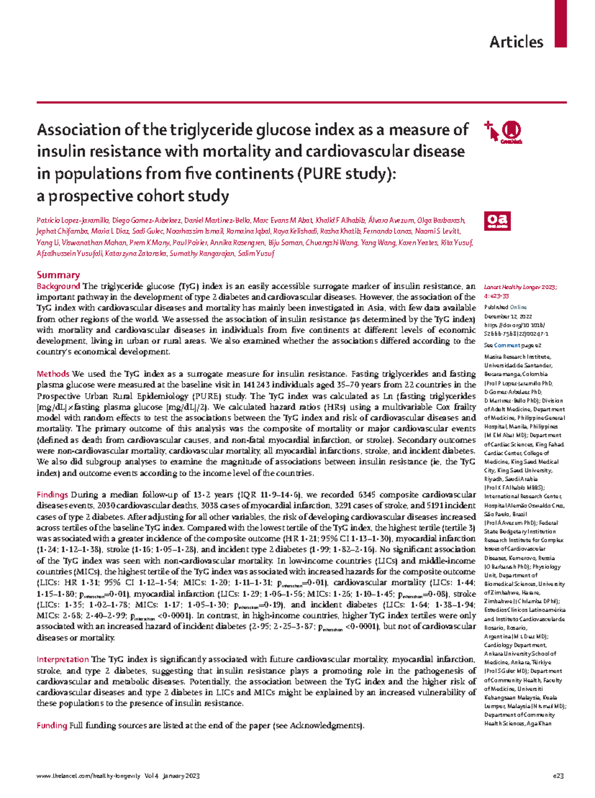 Plj indice triglicéridos y glucosa thelancet/healthylongevity Vol