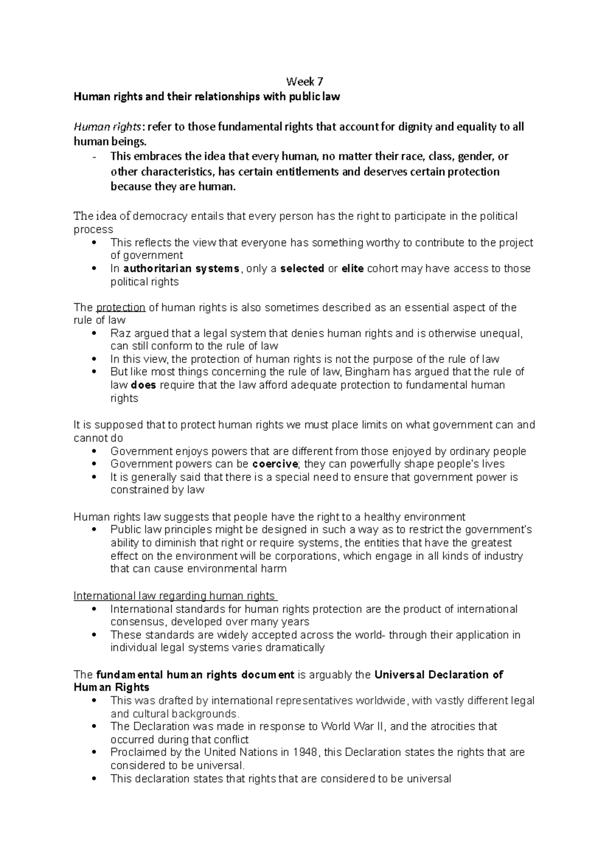 Quiz 3 - w7-10 - quiz notes - Week 7 Human rights and their ...