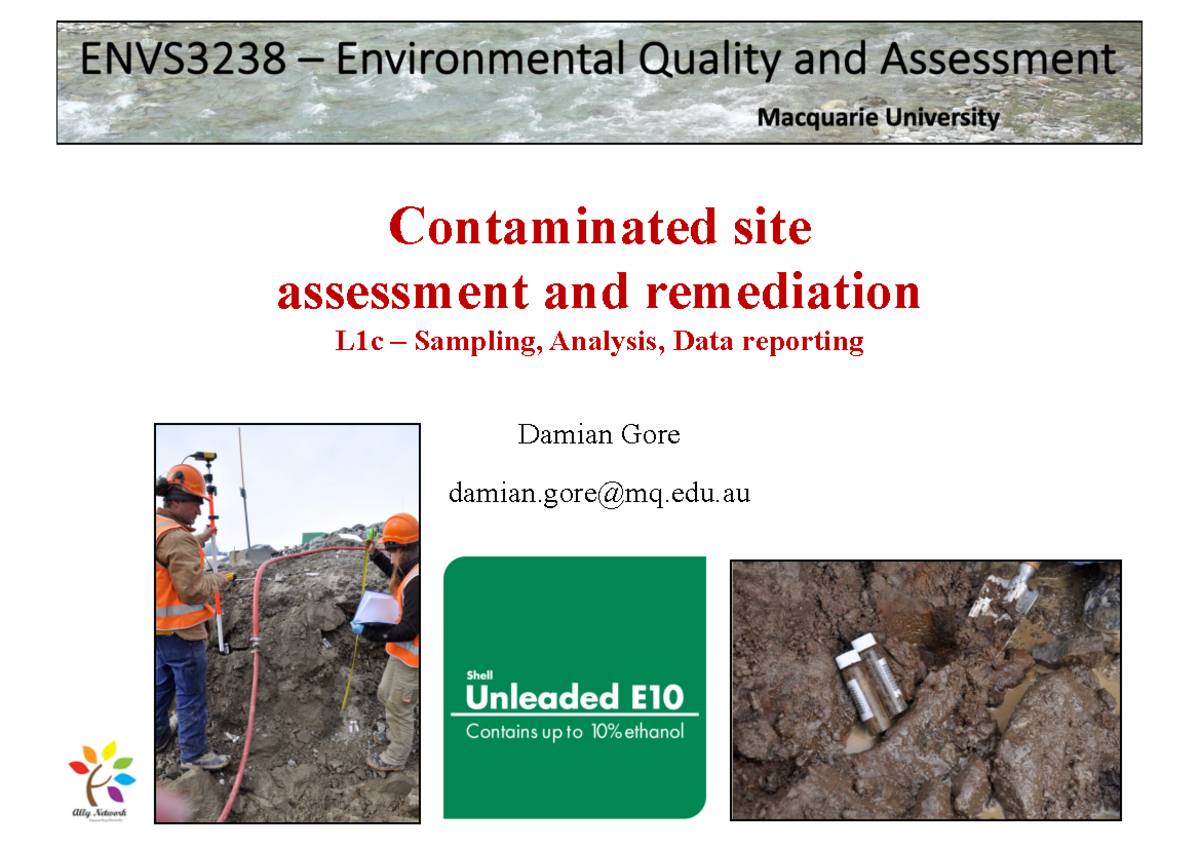 E3238 L1c Intro Con Site Assessment - Contaminated site assessment and ...
