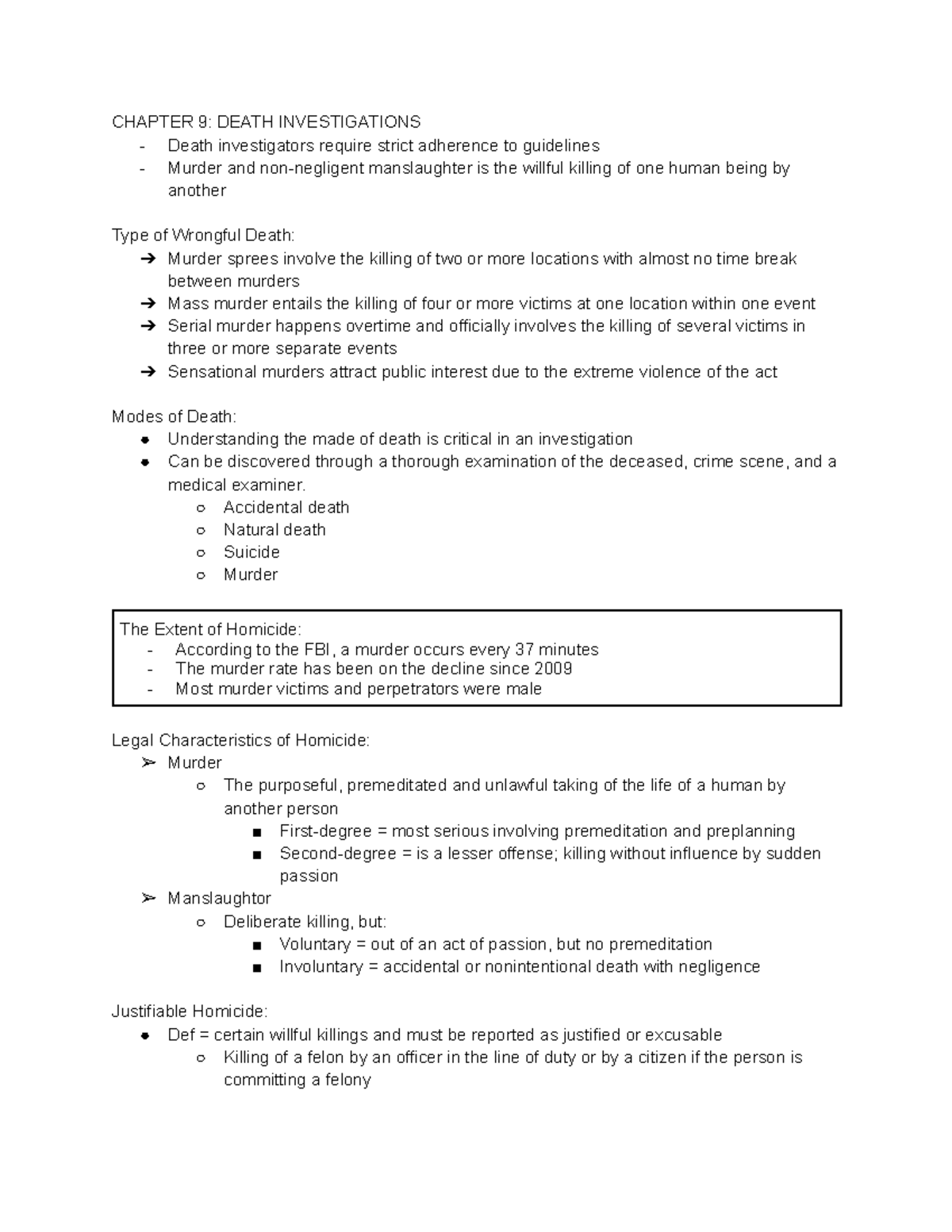 Criminal Investigation CH 9 - CHAPTER 9: DEATH INVESTIGATIONS Death ...