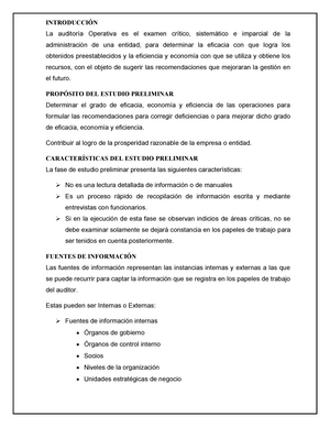 Auditoría Operativa FASE I Estudio Preliminar - INTRODUCCIÓN La auditoría  Operativa es el examen - Studocu