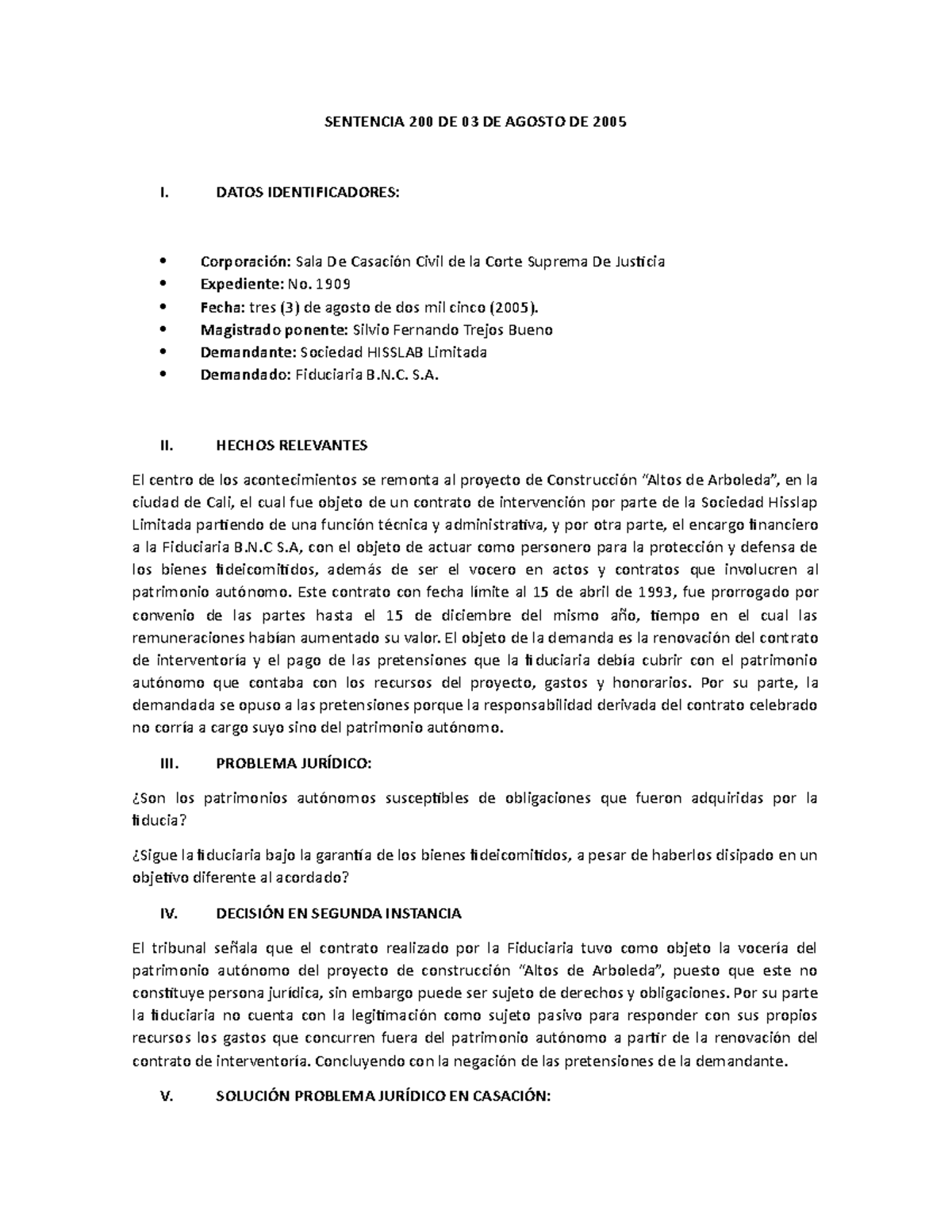 Análisis Sentencia 200- 2005 - SENTENCIA 200 DE 03 DE AGOSTO DE 2005 I