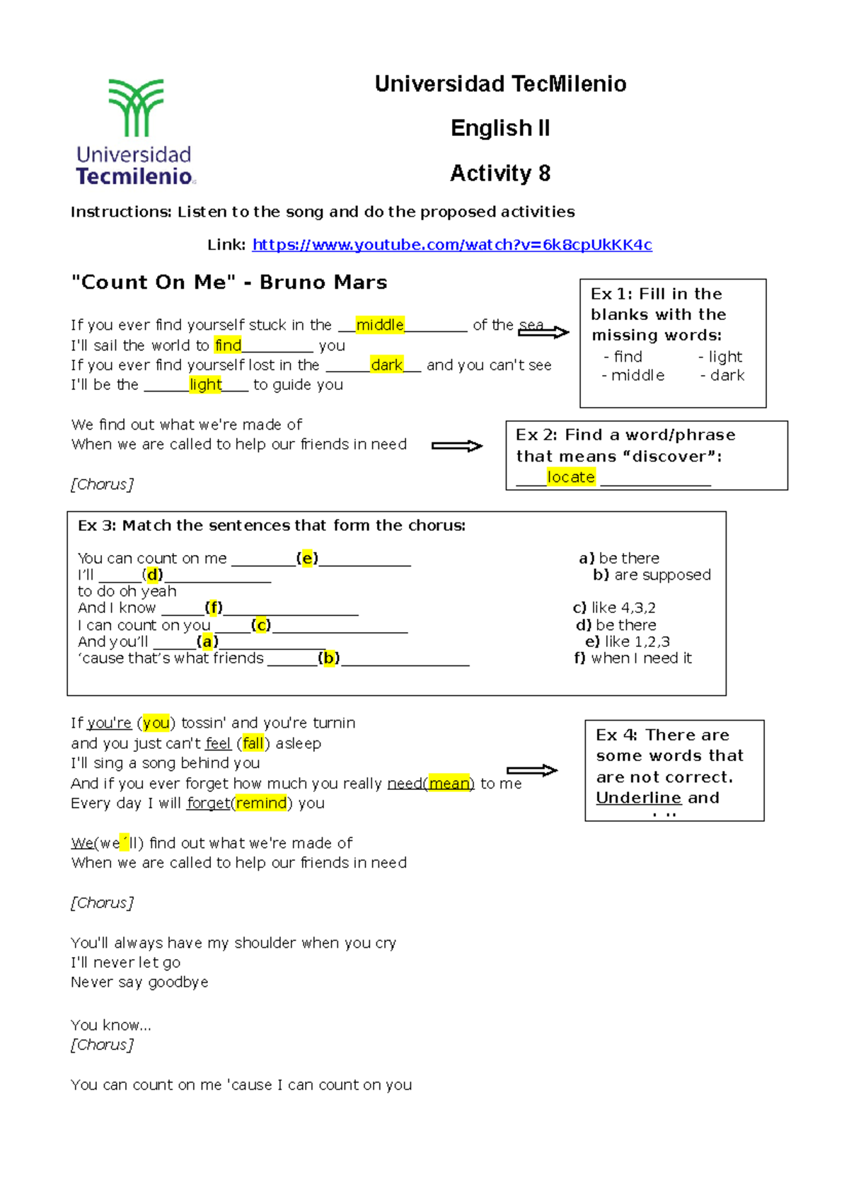 Actividad 8 ingles - Inglés 2 - Universidad TecMilenio English II ...