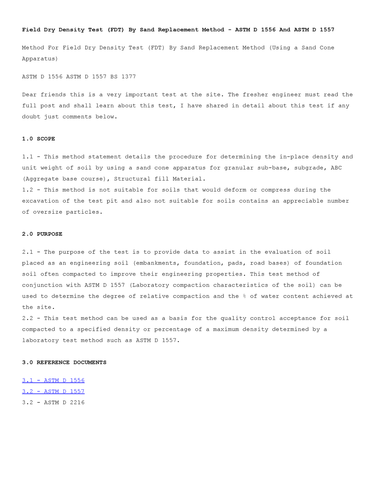 1. Field Dry Density Test - Copy - Field Dry Density Test (FDT) By Sand ...