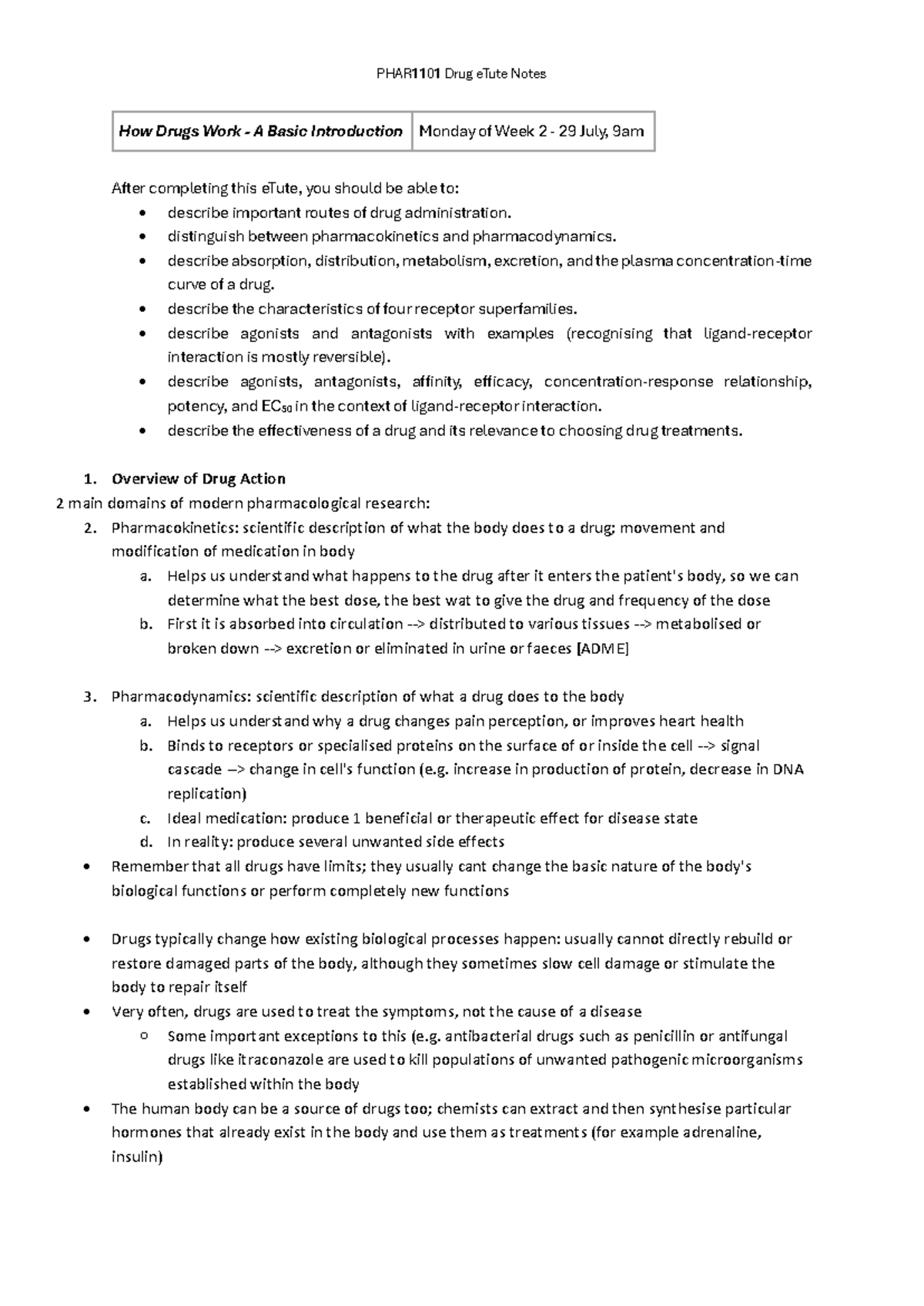PHAR1101 Drug e Tute Notes - How Drugs Work - A Basic Introduction ...