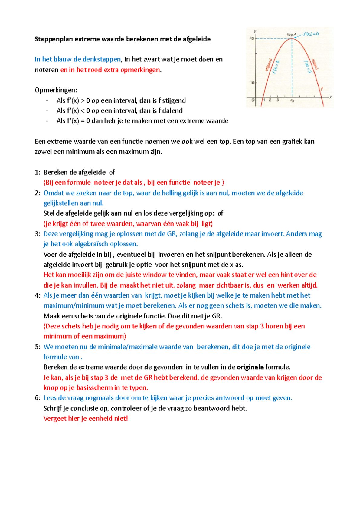 Stappenplan Extreme Waarde Berekenen Met De Afgeleide - Opmerkingen ...