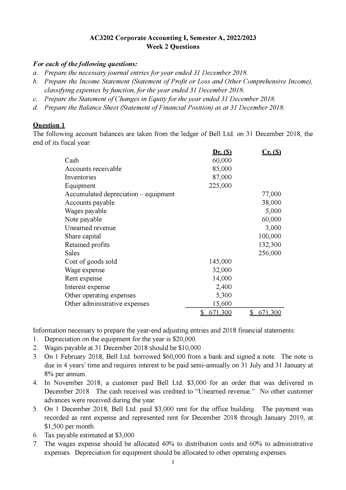 AC3202 WK2 Exercises (22:23A) - AC3202 Corporate Accounting I, Semester ...