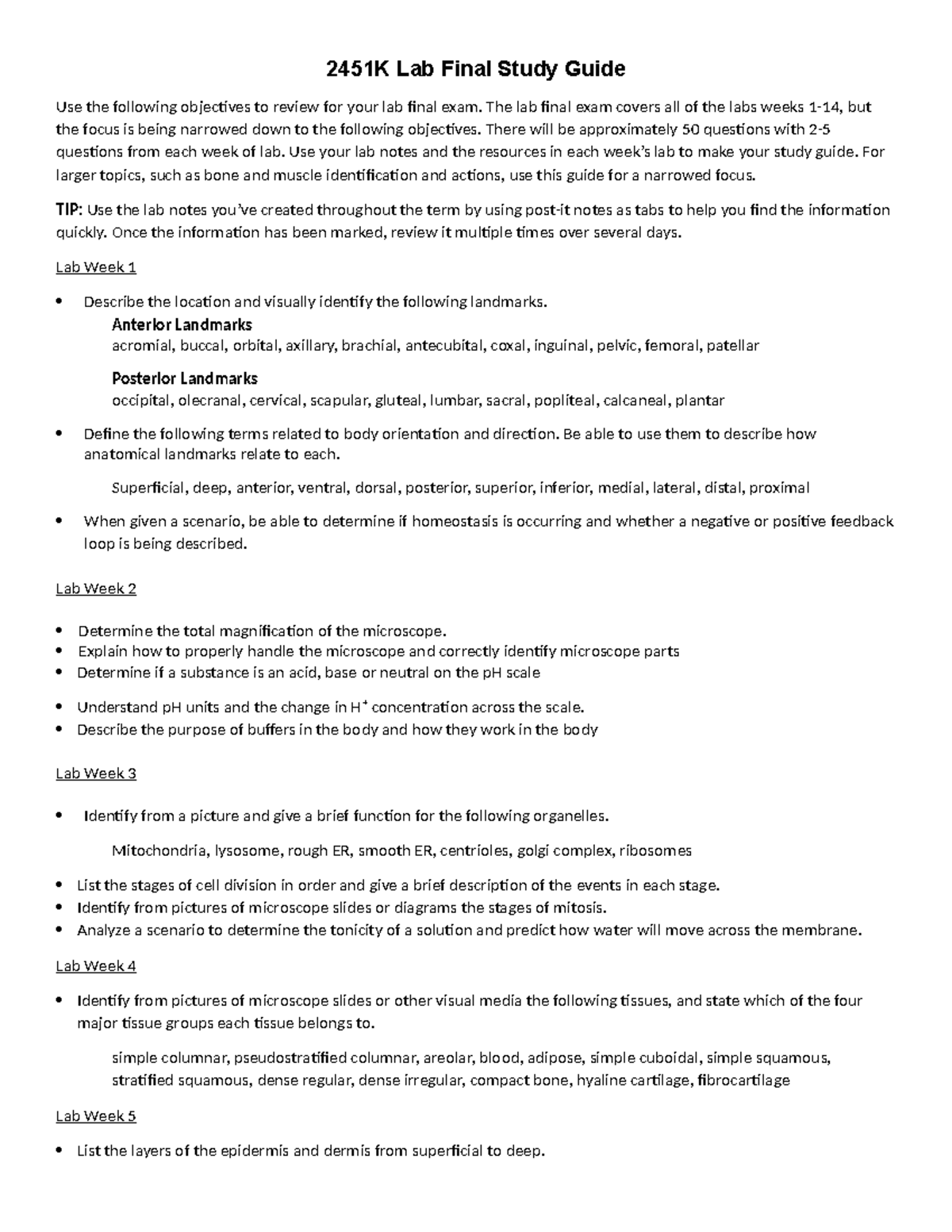 2451K Lab Final Study Guide - The lab final exam covers all of the labs ...