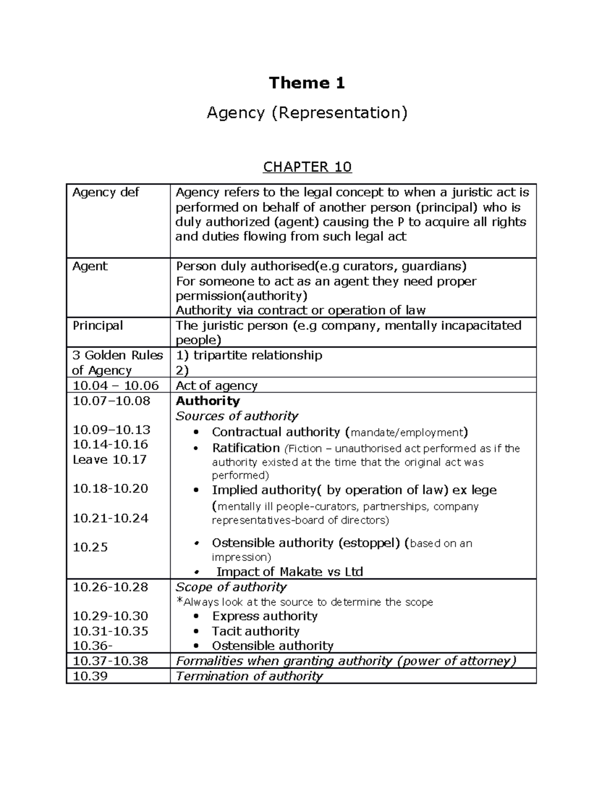 Chapter 10 - 12 Index Notes (Theme 1) - Theme 1 Agency (Representation ...
