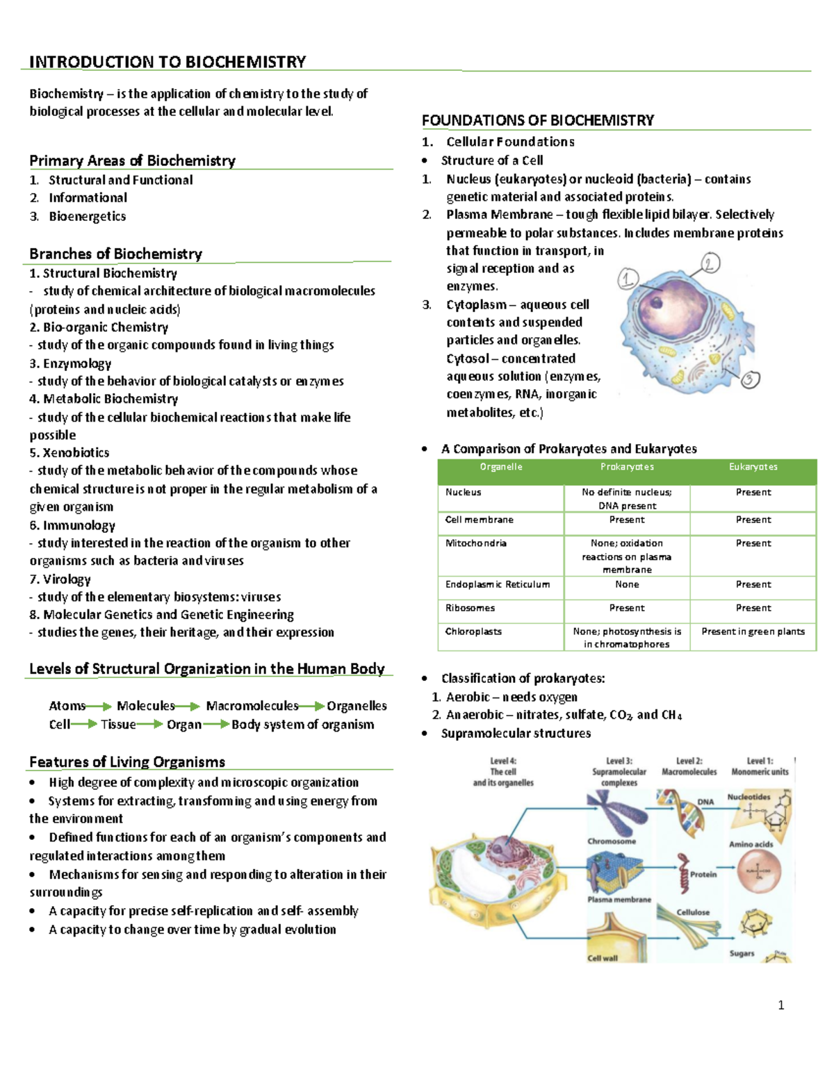 1-Intro To Biochemistry - 1 INTRODUCTION TO BIOCHEMISTRY Biochemistry ...