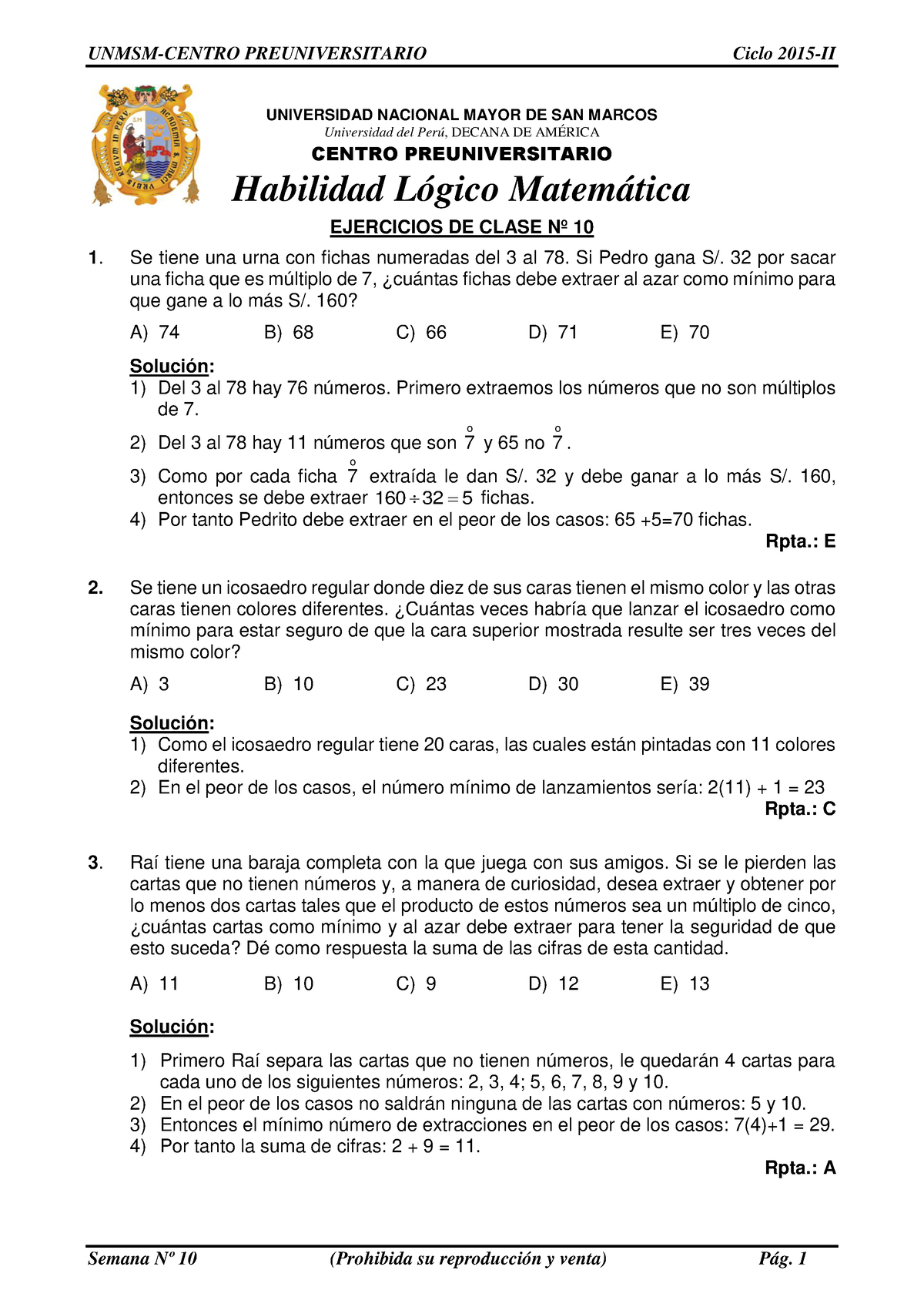 Solucionario Semana N 10pre San Marcos Ordinario 2015 Ii Universidad Nacional Mayor De San 1311