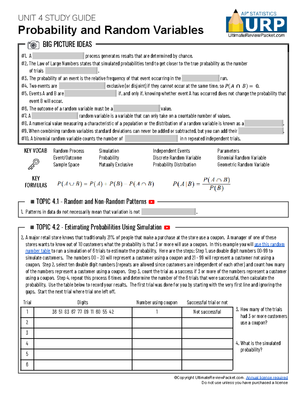 Unit4Study Guide Probability Random Variablesand Probability Models ...