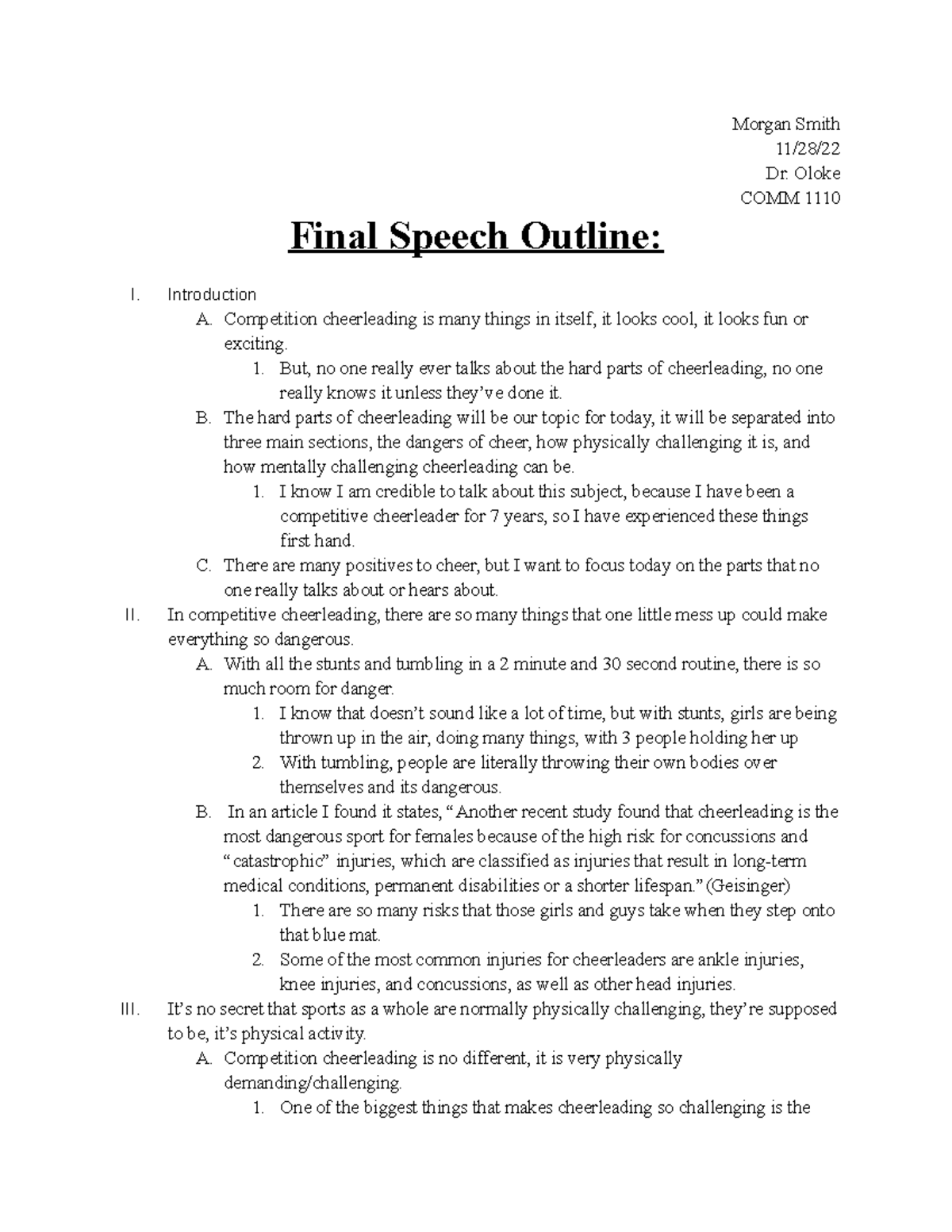 outline speech ending