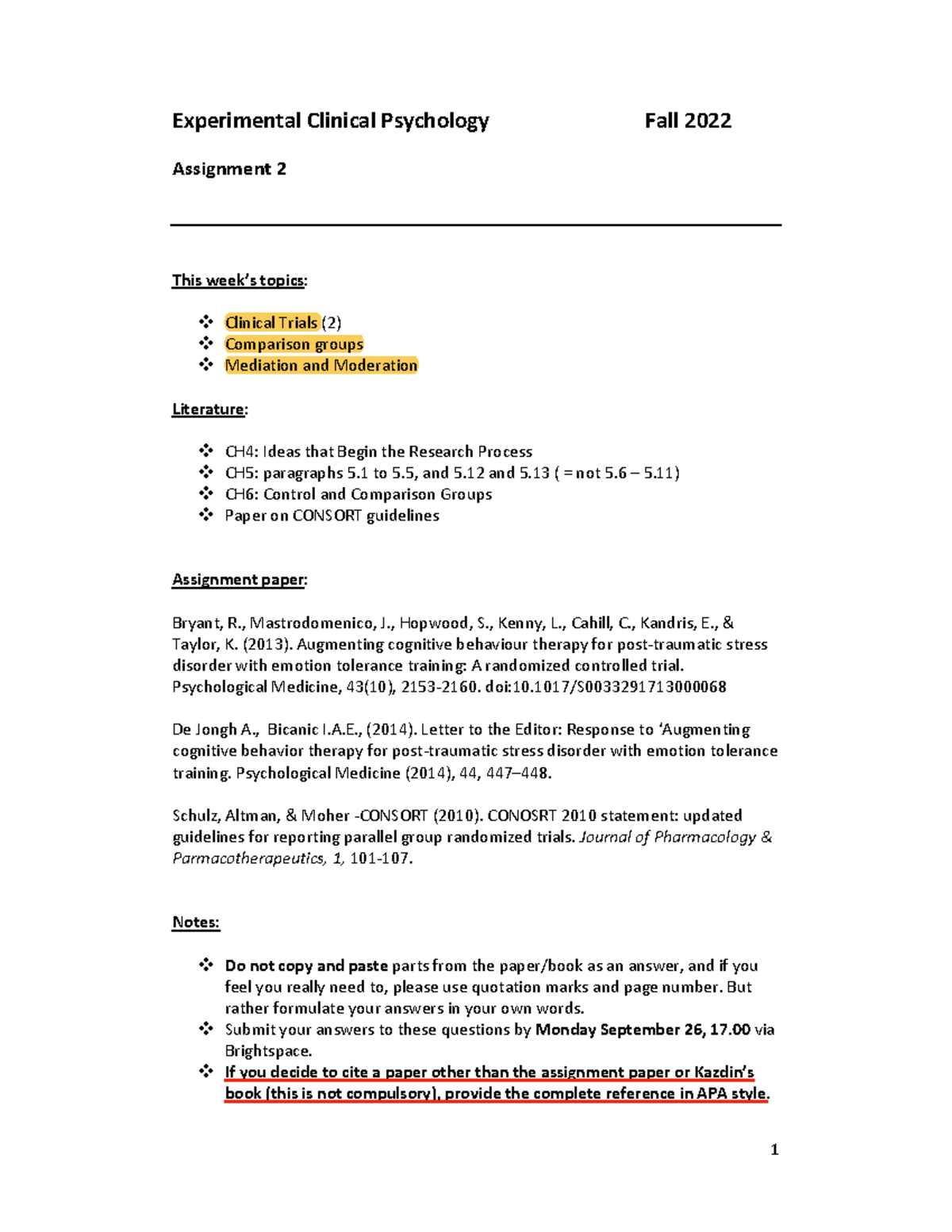 clinical psychology assignment topics