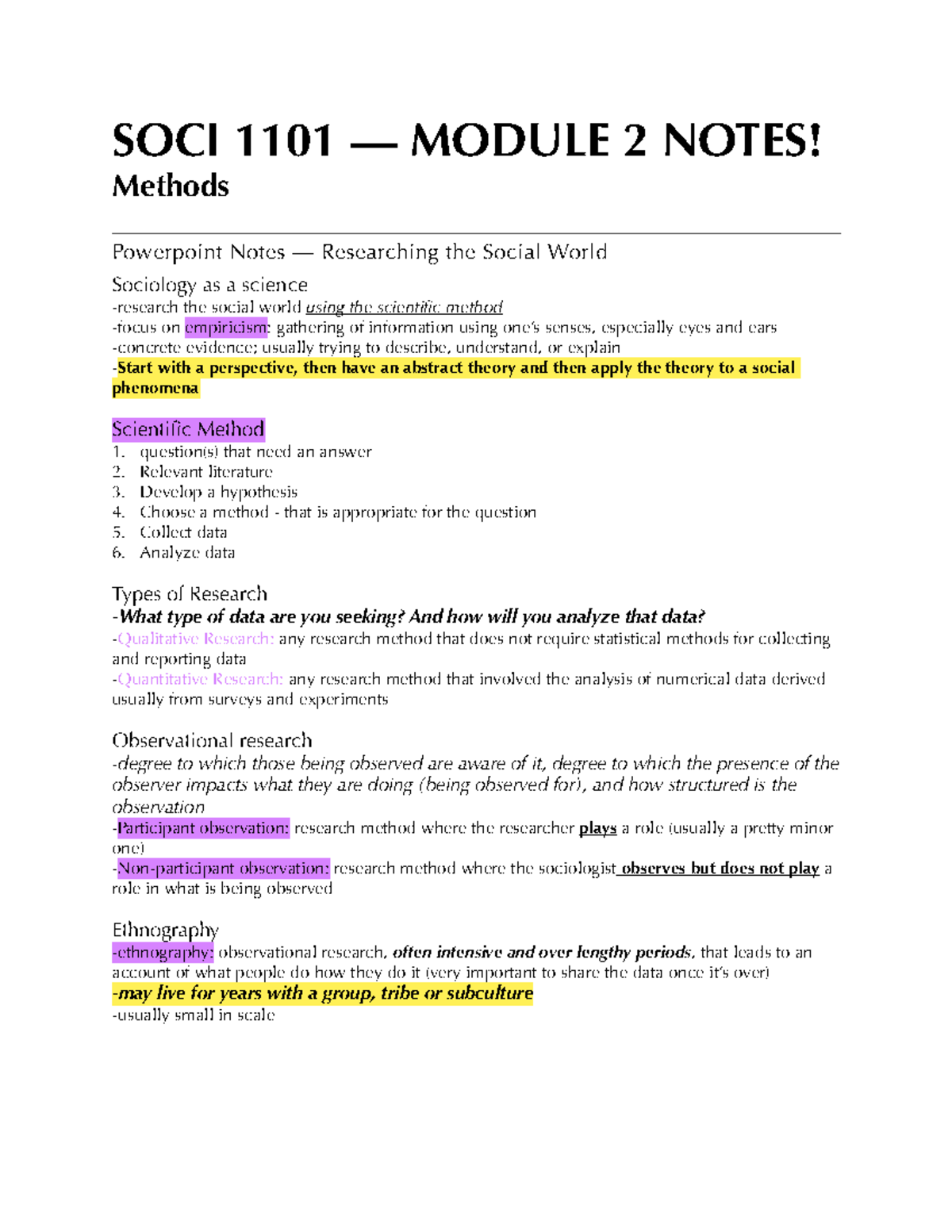 SOCI 1101 Module 2 Notes: Research Methods In Sociology - Studocu