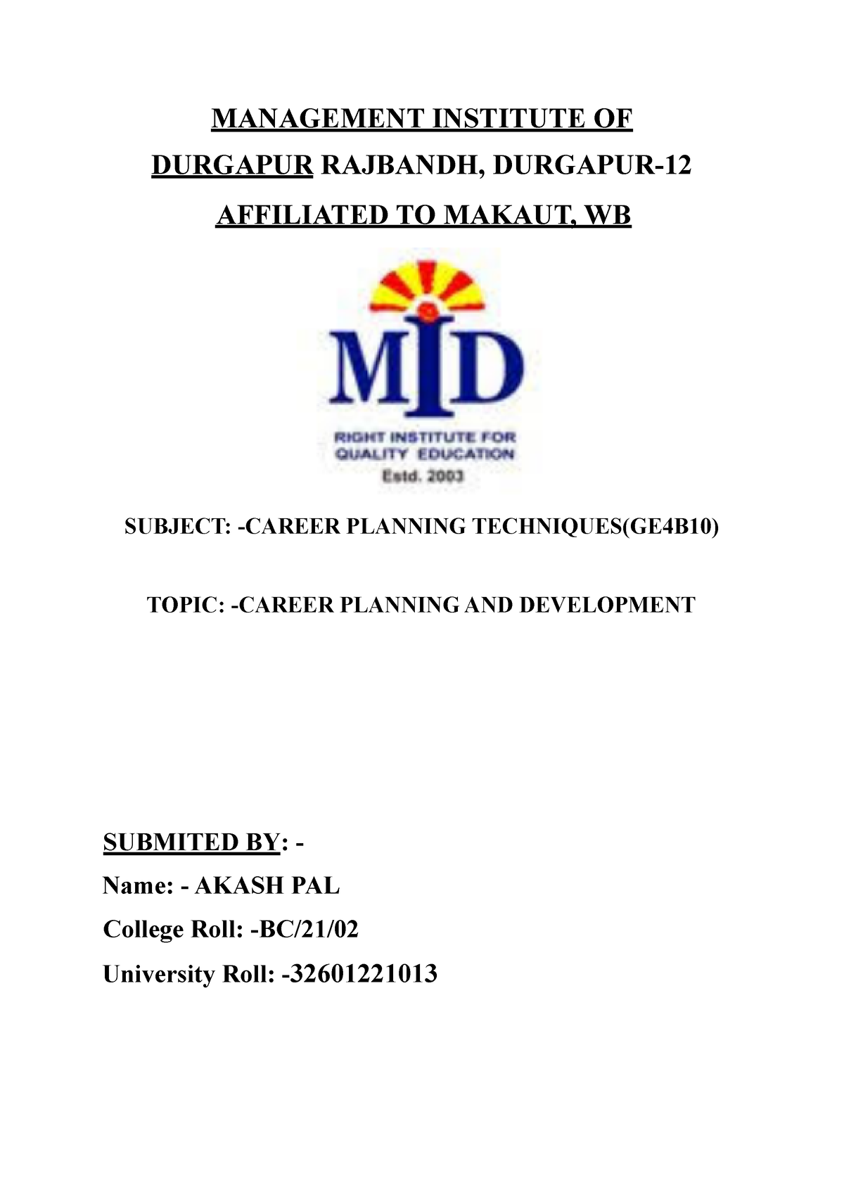 Akash Pal Career - Bfhewijfdojavdhjshdhishrbcjsa - Management Institute 