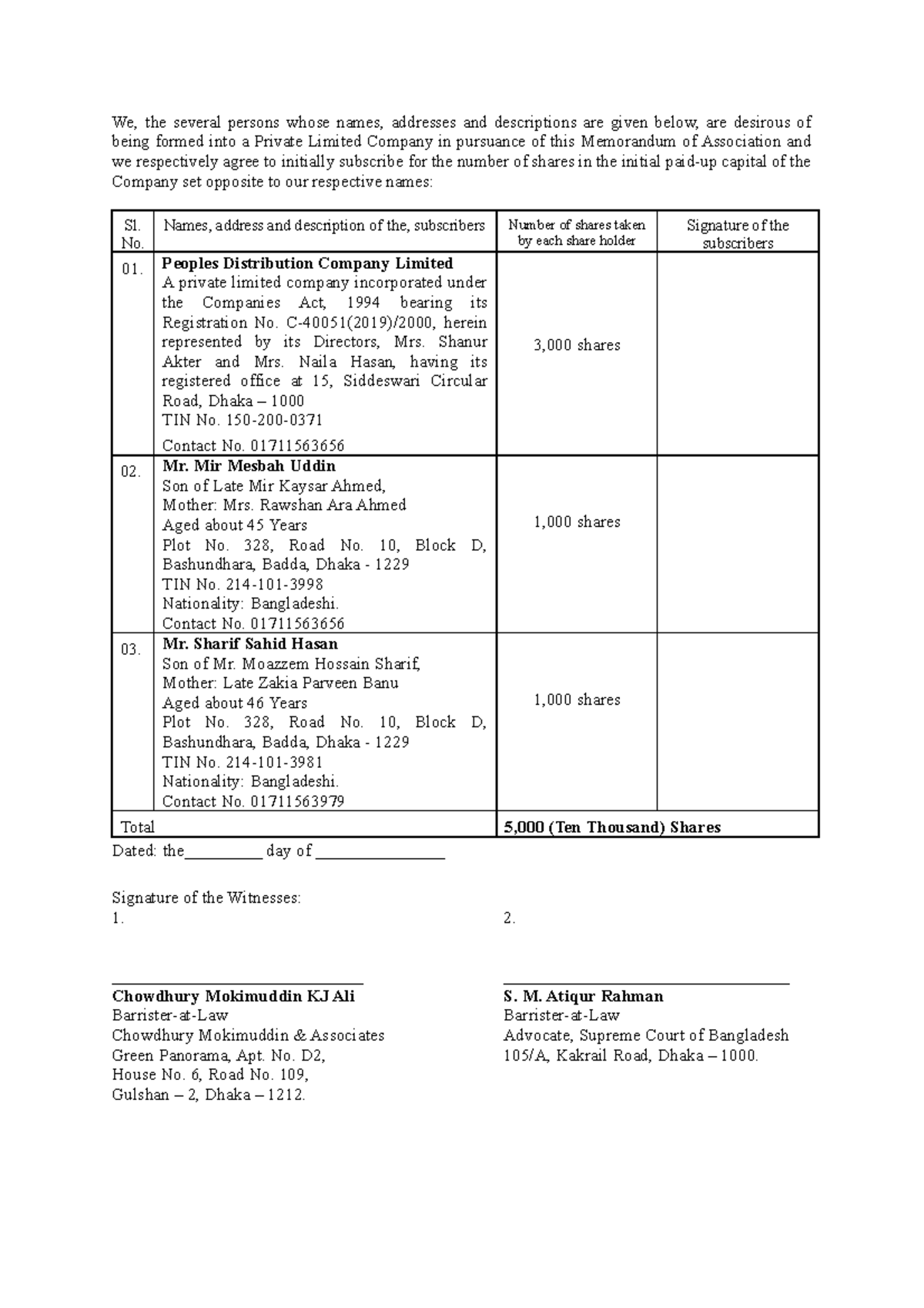 Signature pages for MOAA We, the several persons whose names