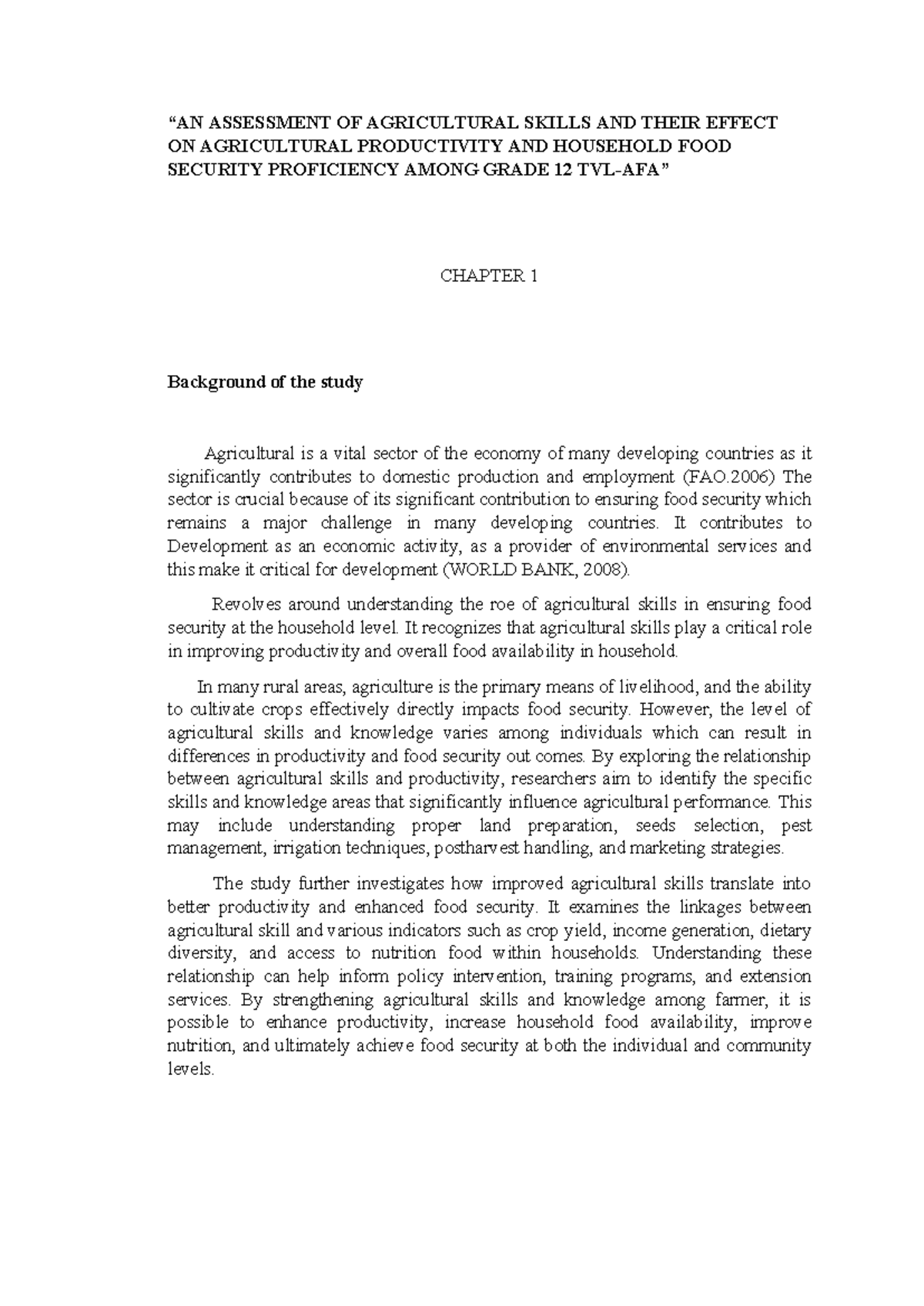 AN Assessment OF Agricultural Skills AND Their Effect - “AN ASSESSMENT ...