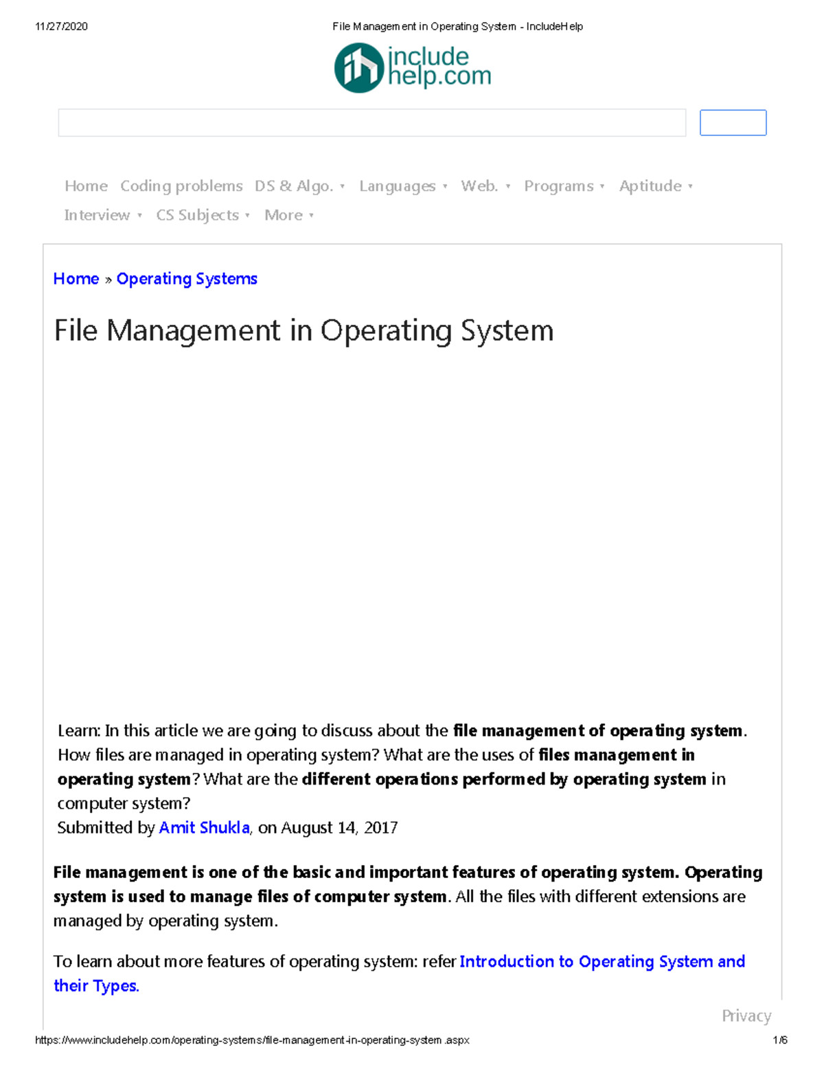 File Management in Operating System - Include Help - Home » Operating ...