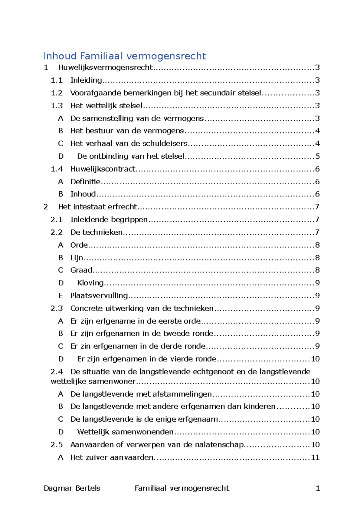 Deel 2; Familiaal Vermogensrecht - Inhoud Familiaal Vermogensrecht 1 ...