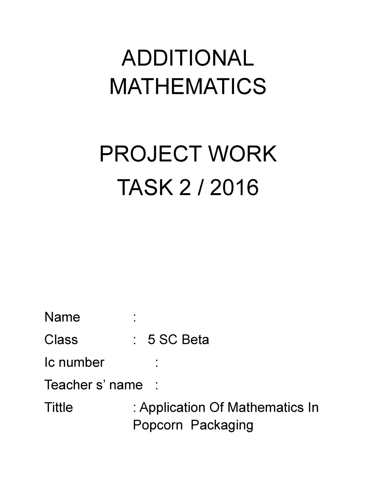 additional mathematics project work