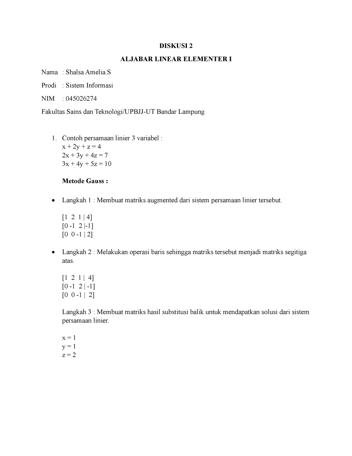 Shalsa Amelia.S 045026274 Aljabar Linear Elementer I Diskusi 2 ...