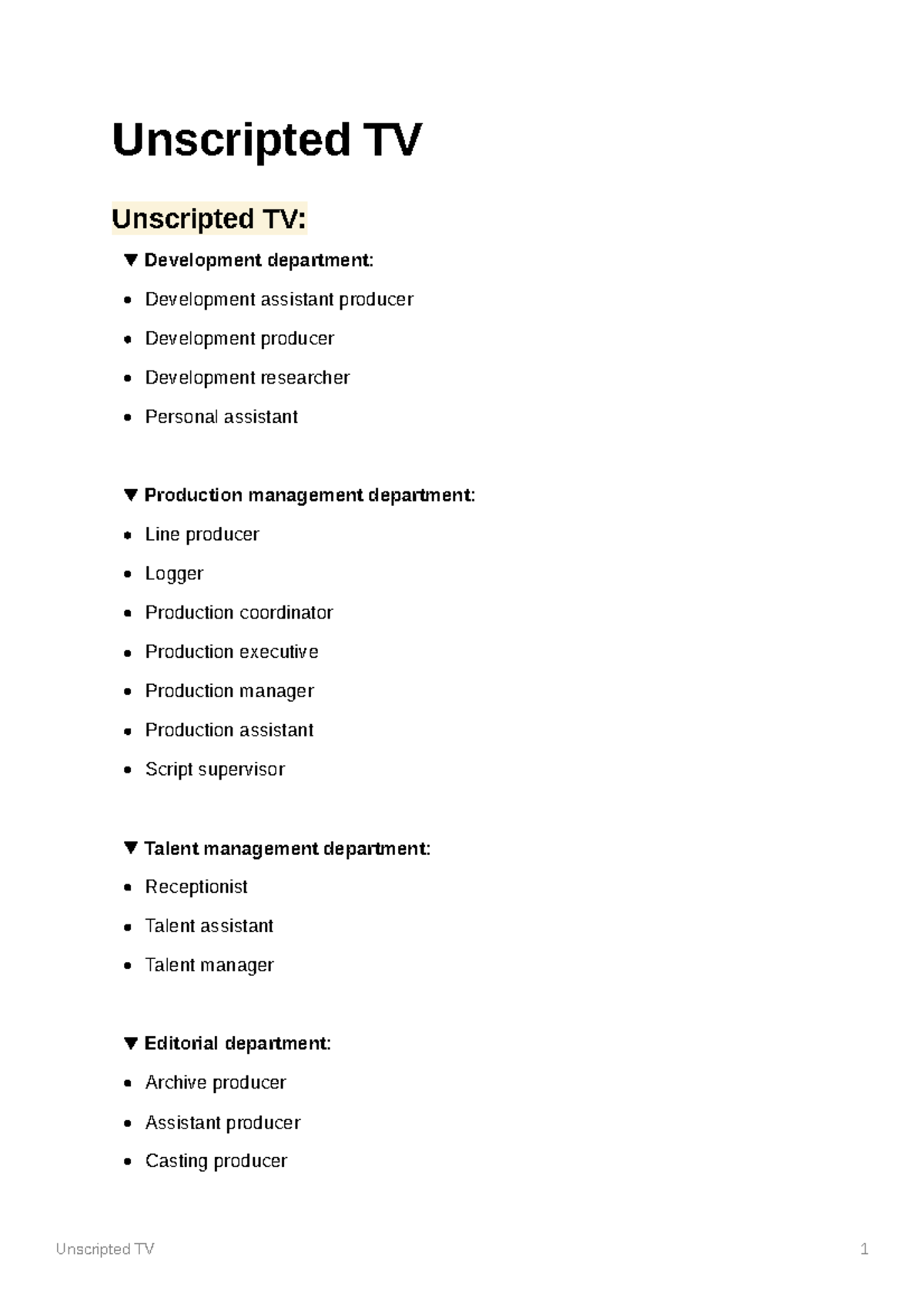 Unscripted TV Unscripted TV Unscripted TV Development department