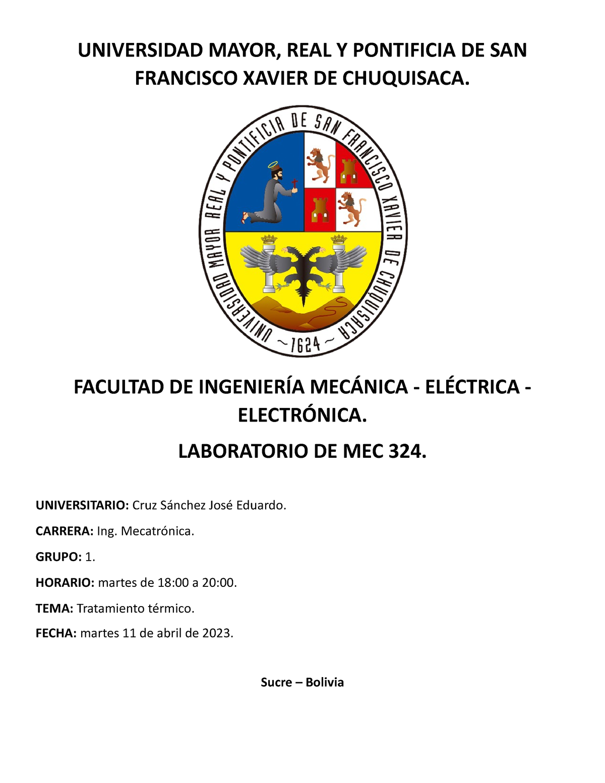 MEC324 LAB - UNIVERSIDAD MAYOR, REAL Y PONTIFICIA DE SAN FRANCISCO ...