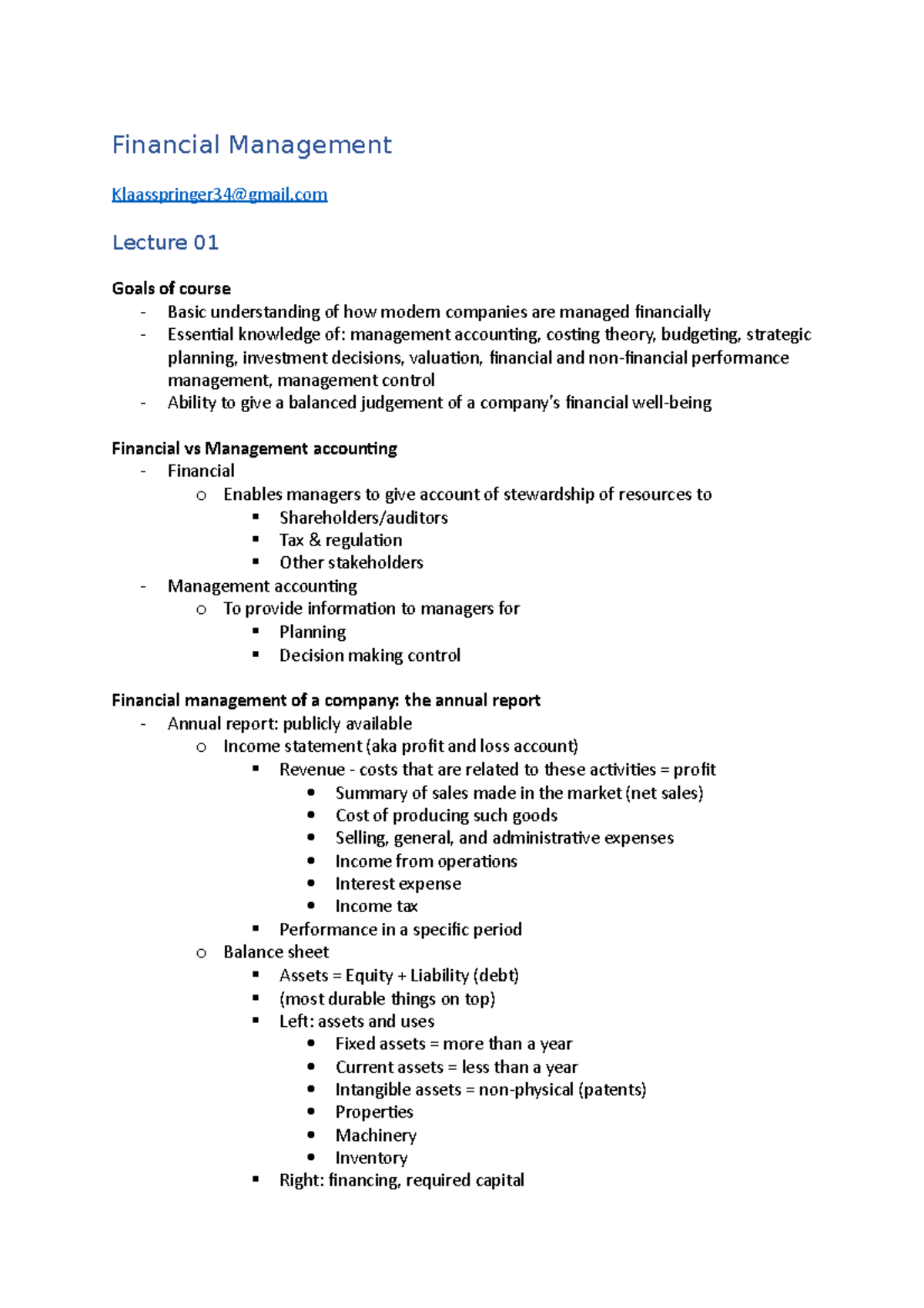 Financial Management - Lecture Notes - Financial Management ...