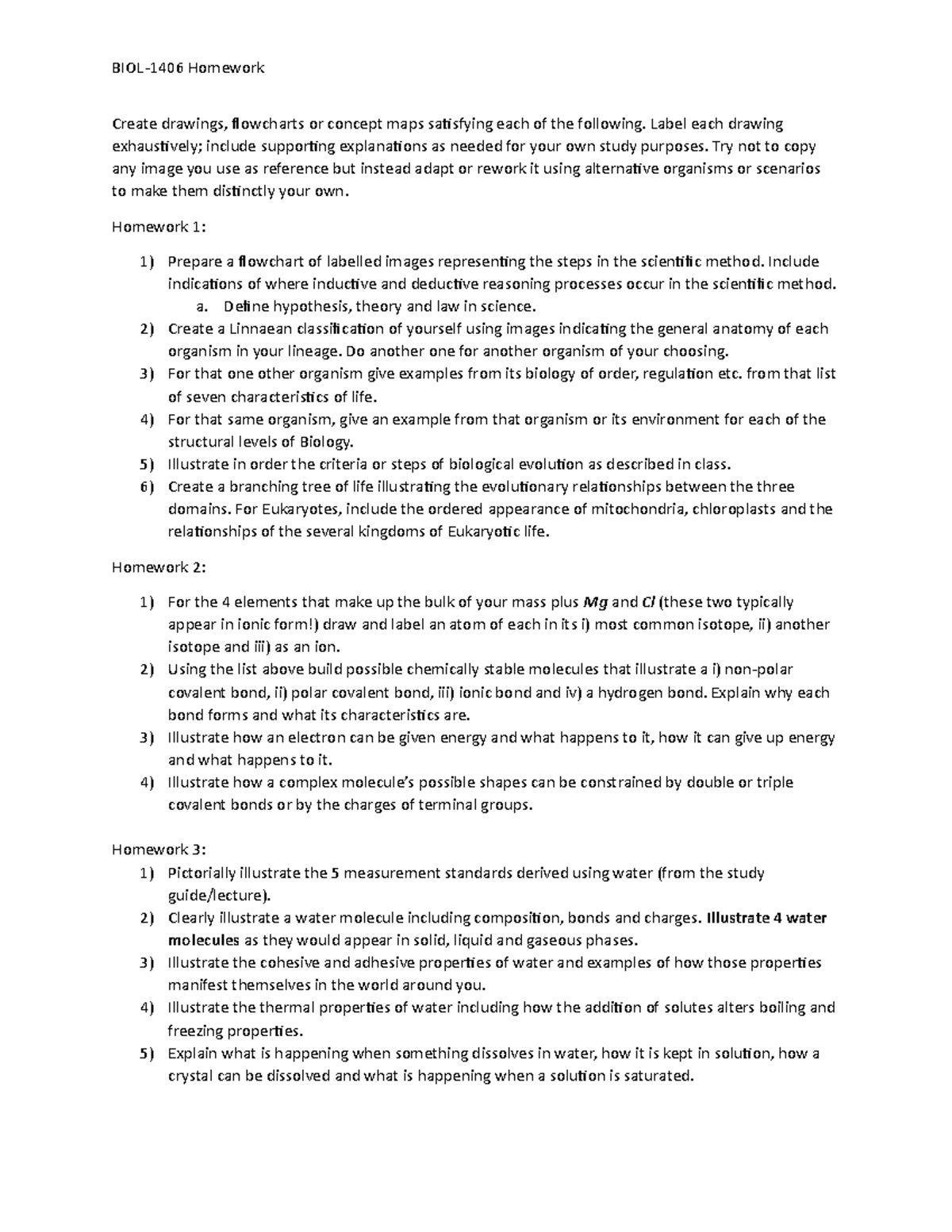 BIOL-1406 Homework questions - BIOL-1406 Homework Create drawings ...