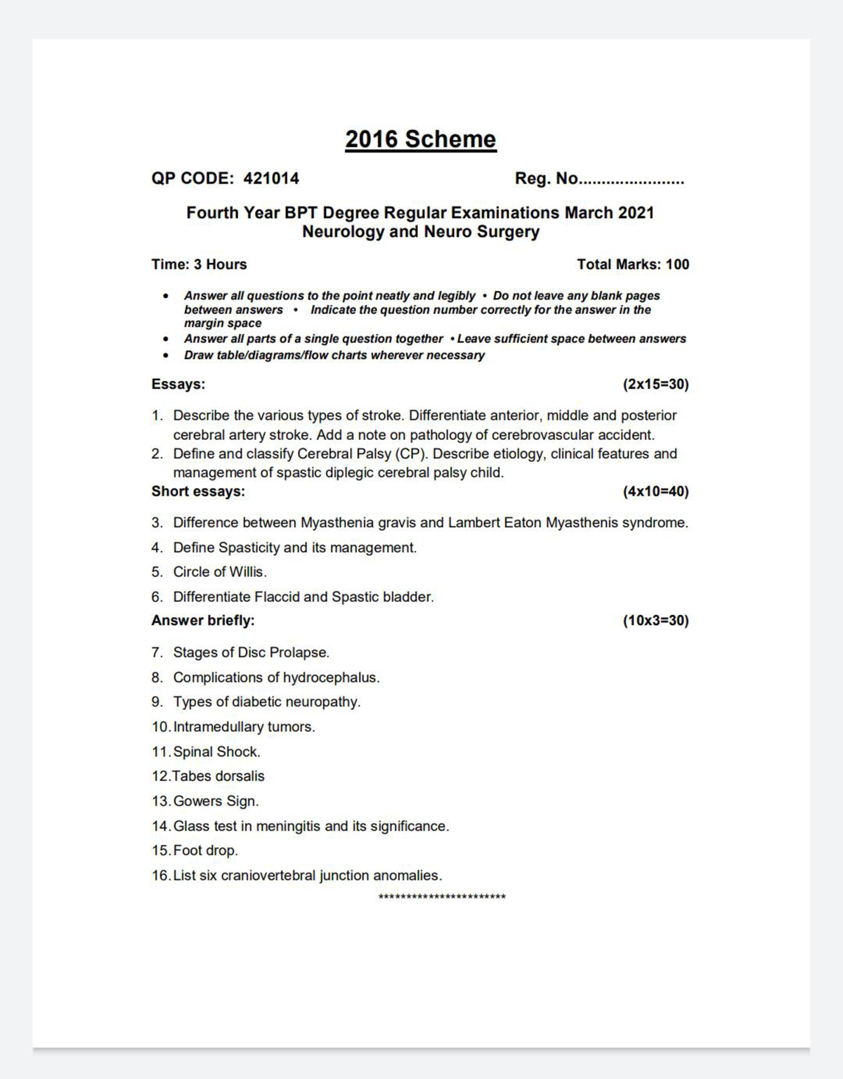 phd entrance question paper physiotherapy