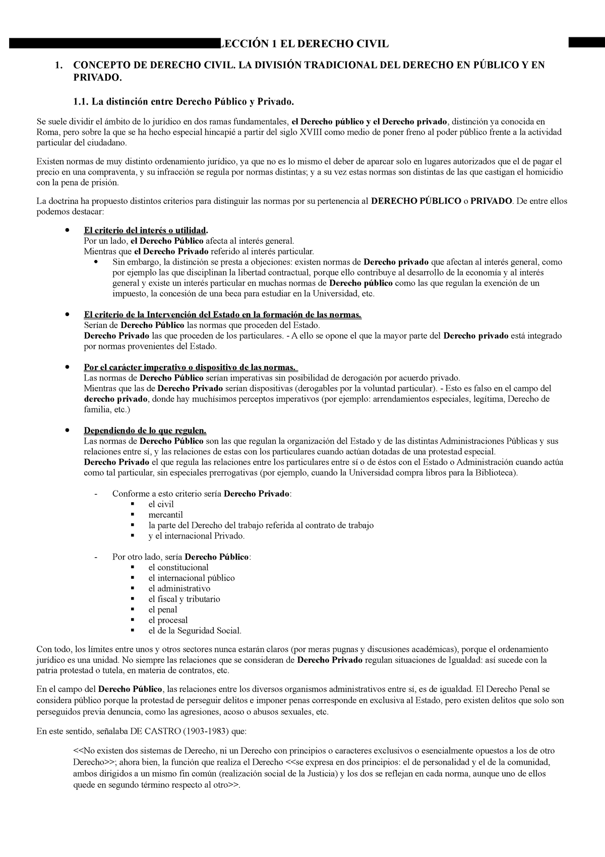 Derecho Civil I TEMA 1 Y 2 - LECCIÓN 1 EL DERECHO CIVIL 1. CONCEPTO DE ...