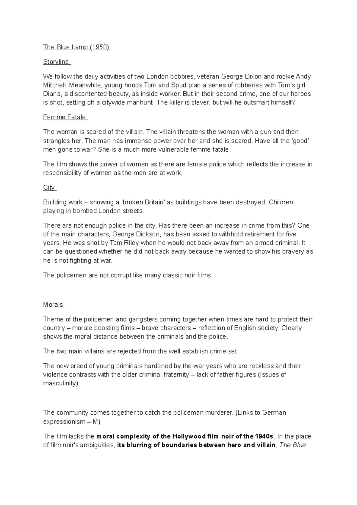 Presentation Notes The Blue Lamp The Blue Lamp (1950) Storyline We