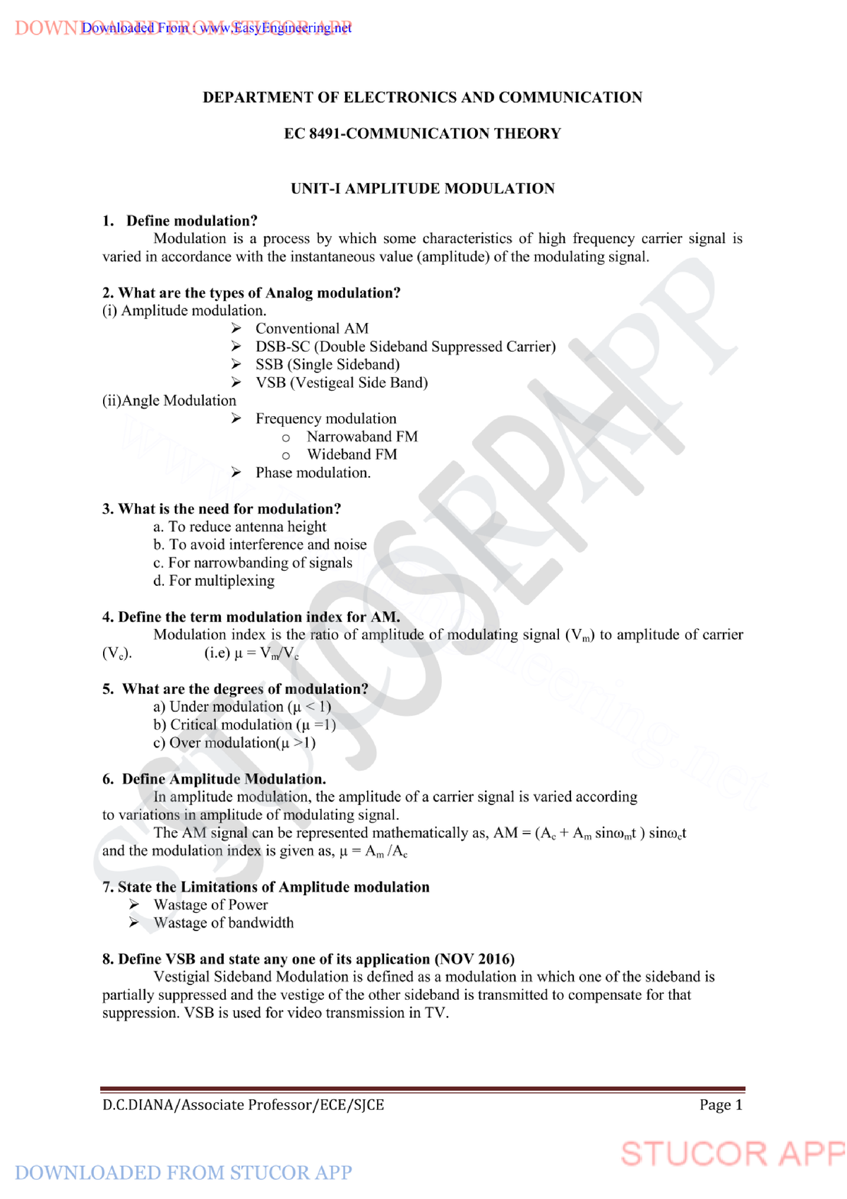 Stucor EC8491-WH - DEPARTMENT OF ELECTRONICS AND COMMUNICATION EC 8491 ...