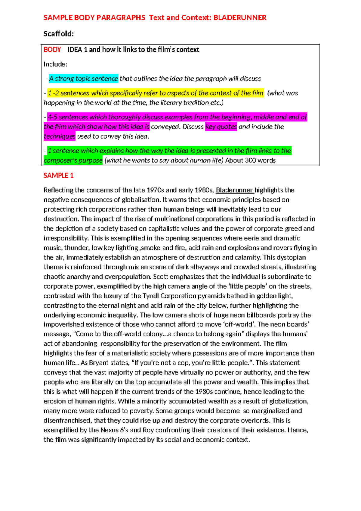 Sample BODY Paragraphs Text and Context - SAMPLE BODY PARAGRAPHS Text ...