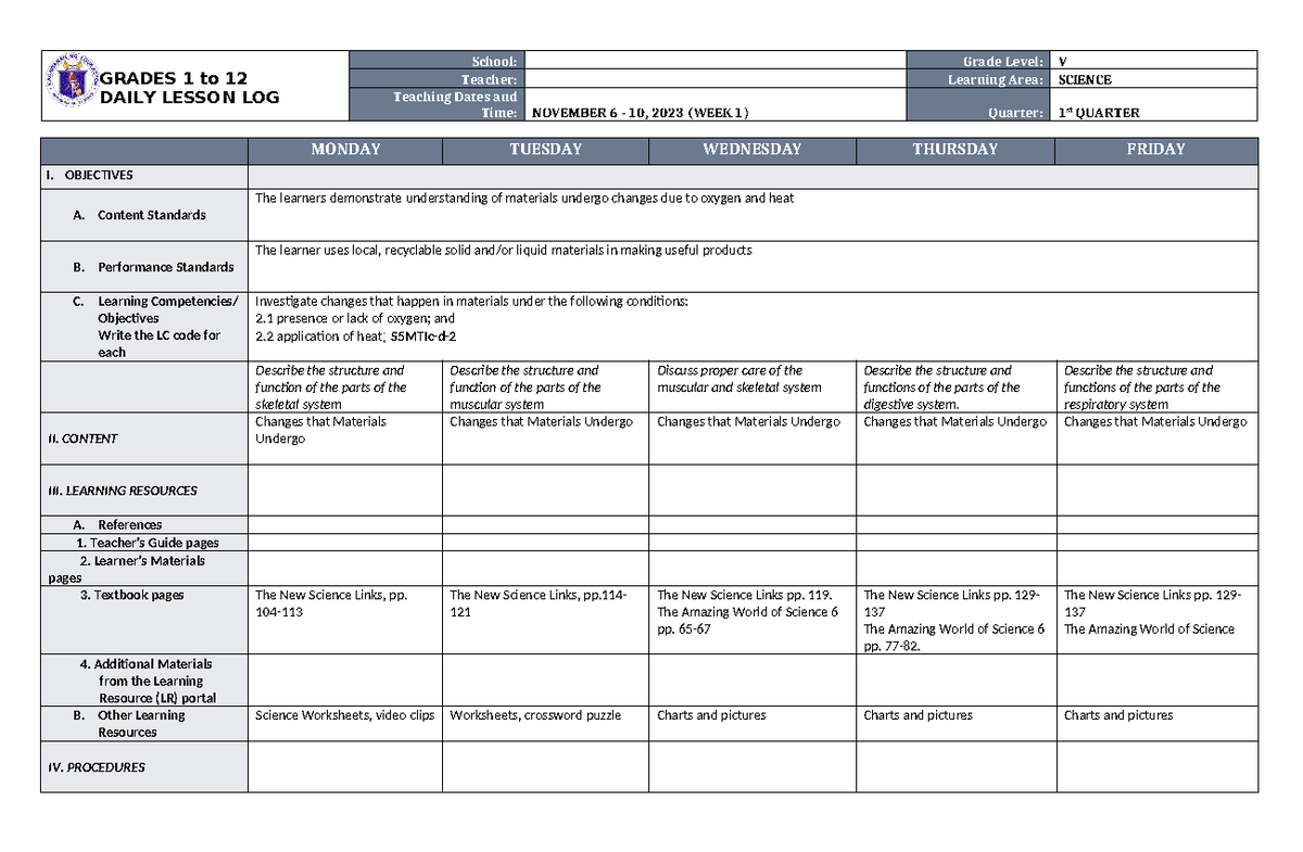 DLL Science-6 Q2 W1 - notes - GRADES 1 to 12 DAILY LESSON LOG School ...