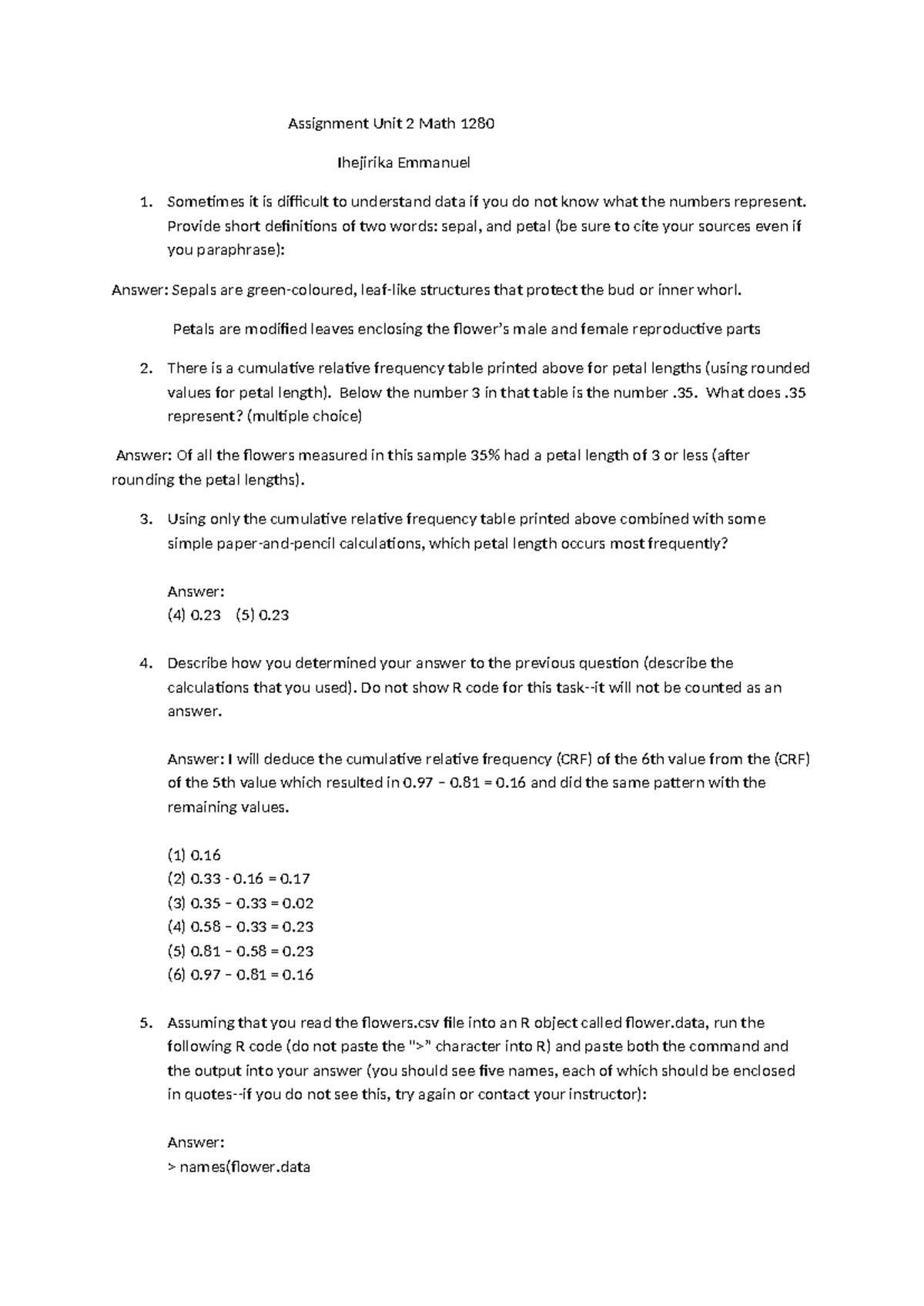 Assignment Unit 2 Math 1280 - Assignment Unit 2 Math 1280 Ihejirika ...