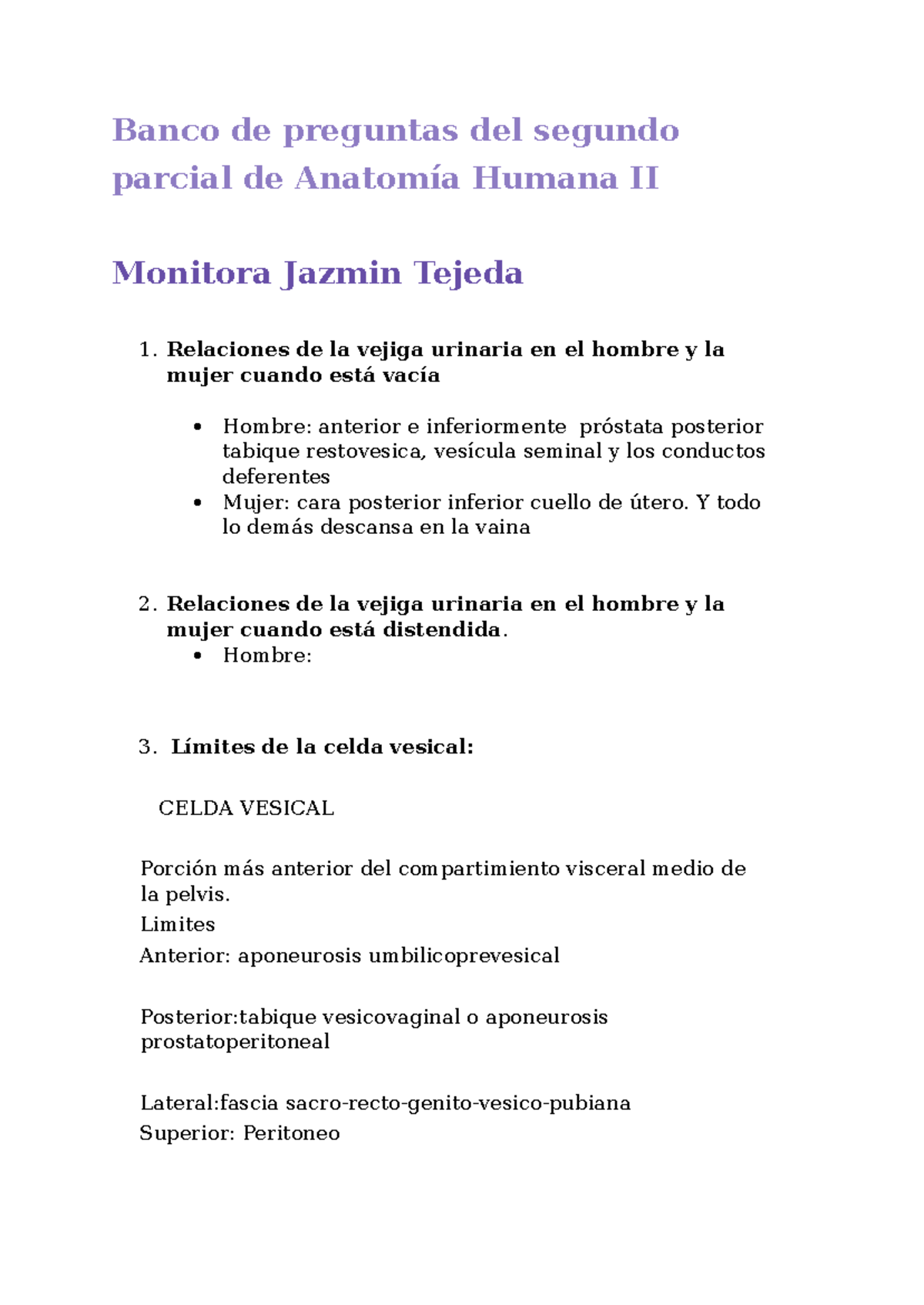 Banco De Preguntas 2do Parcial Lab Anatomía Humana II - Banco De ...