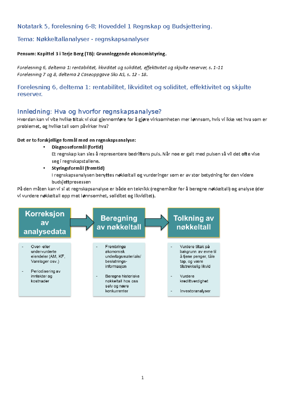 Notatark 5 WORD Hoveddel 1 Tema 2 Nøkkeltallsanalyser Forelesning 6 8 ...