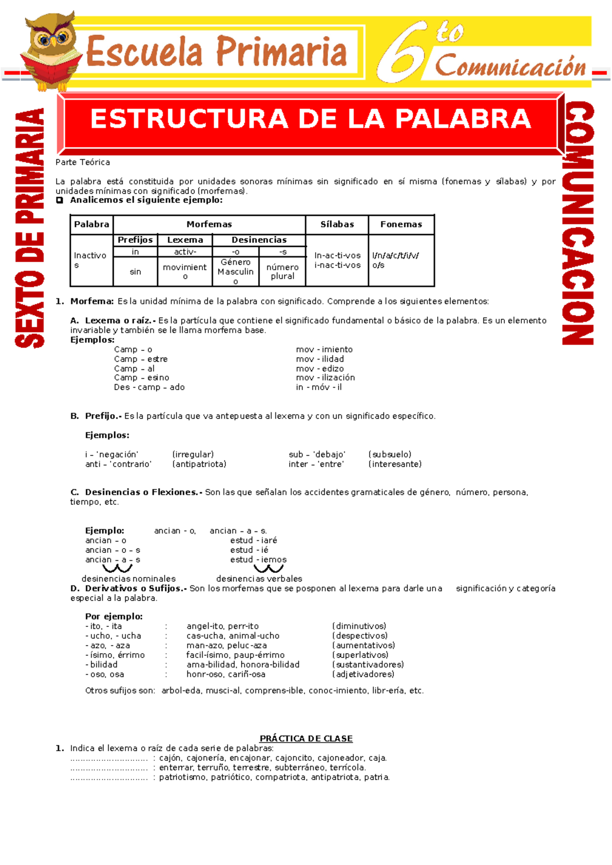 Estructura de la Palabra para Sexto de Primaria - EscuelaPrimaria Sexto ...