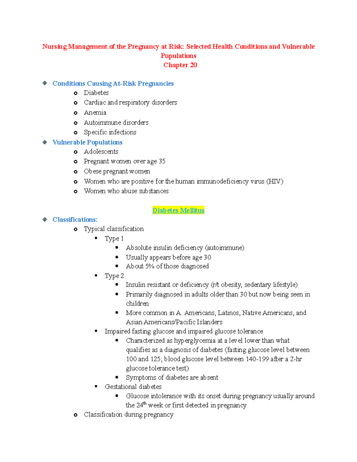 Ch. 20 Nursing Mgnt Of The Pregnancy At Risk - Nursing Management Of ...