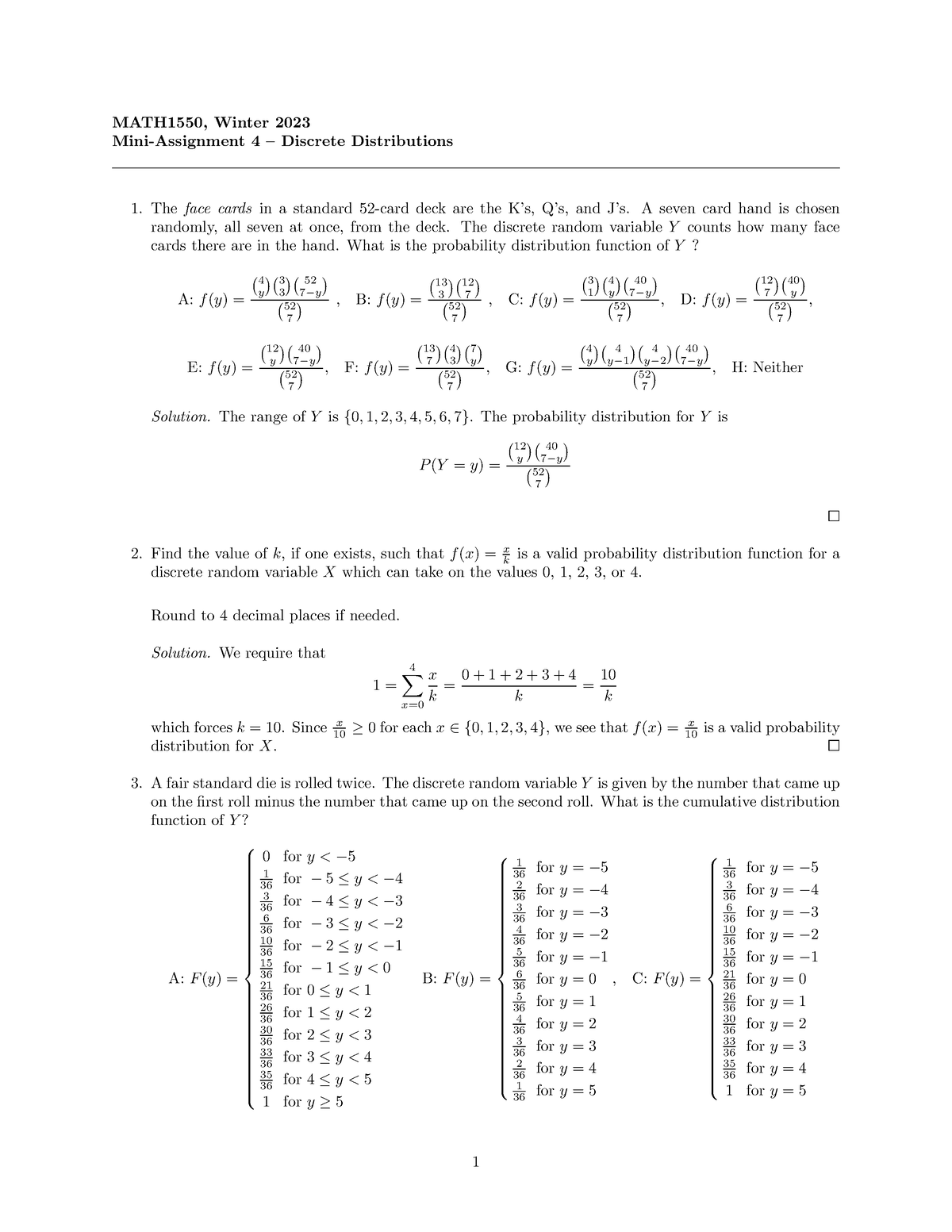 MATH1550 Winter 2023 Mini Assignment 4 solution - MATH1550, Winter 2023 ...