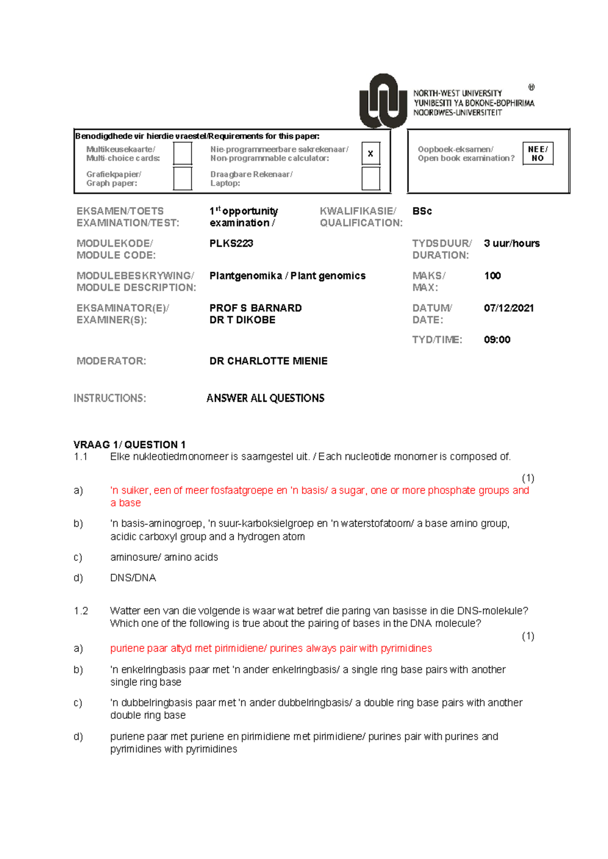 2021 PLKS223 1st opp exam finalized - Benodigdhede vir hierdie vraestel ...